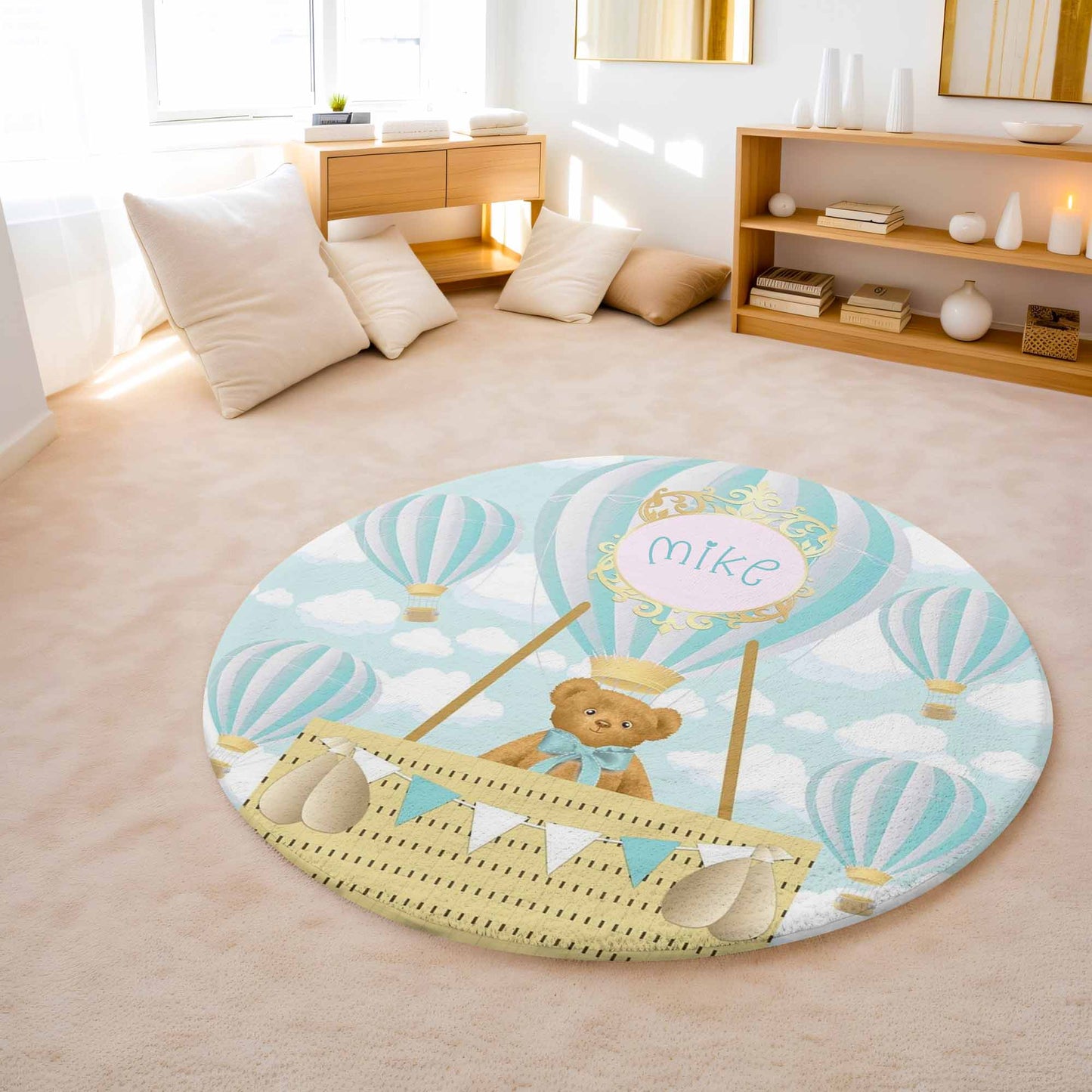 Teddy Bear Hot Air Balloon Round Rug