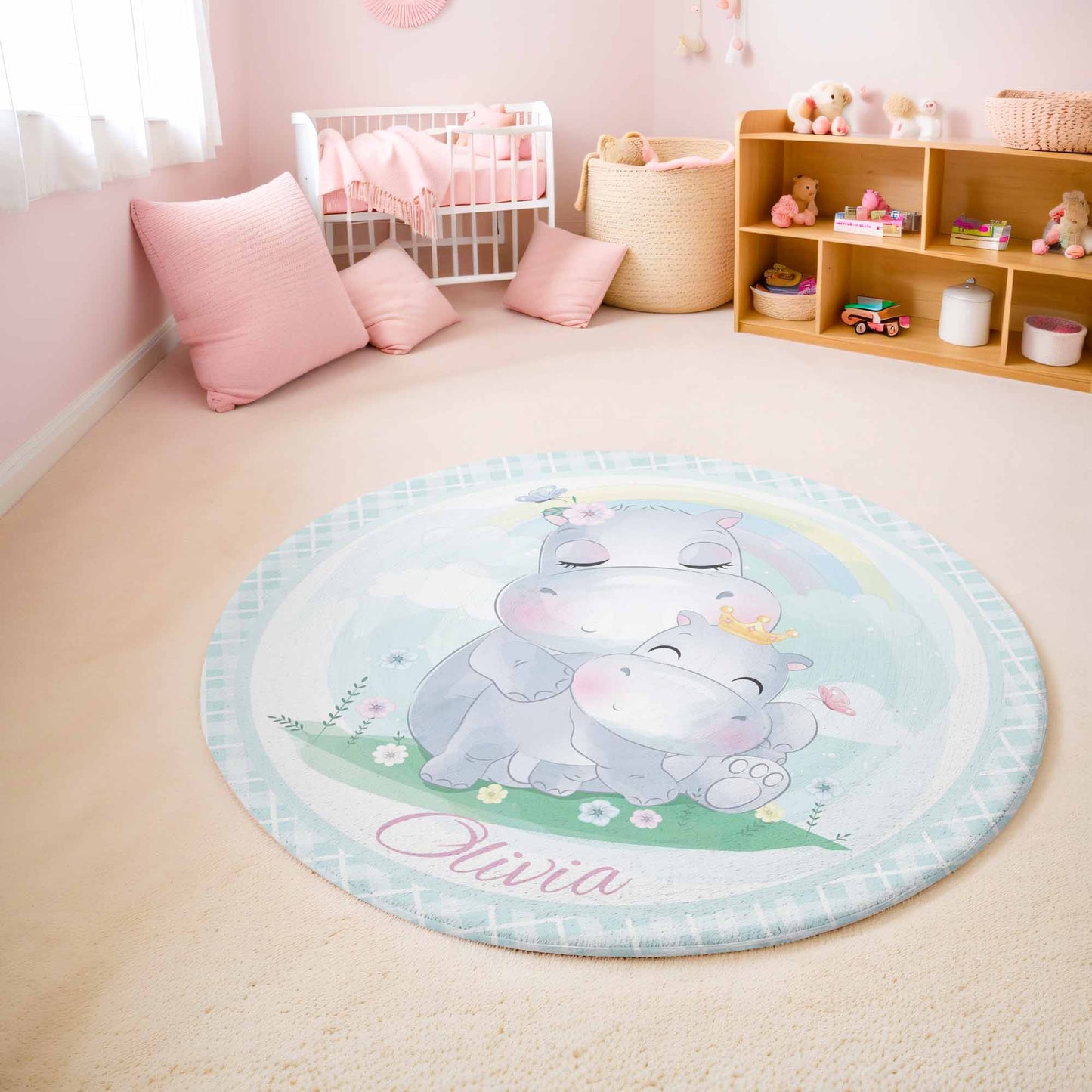 Mom And Baby Hippo Round Rug