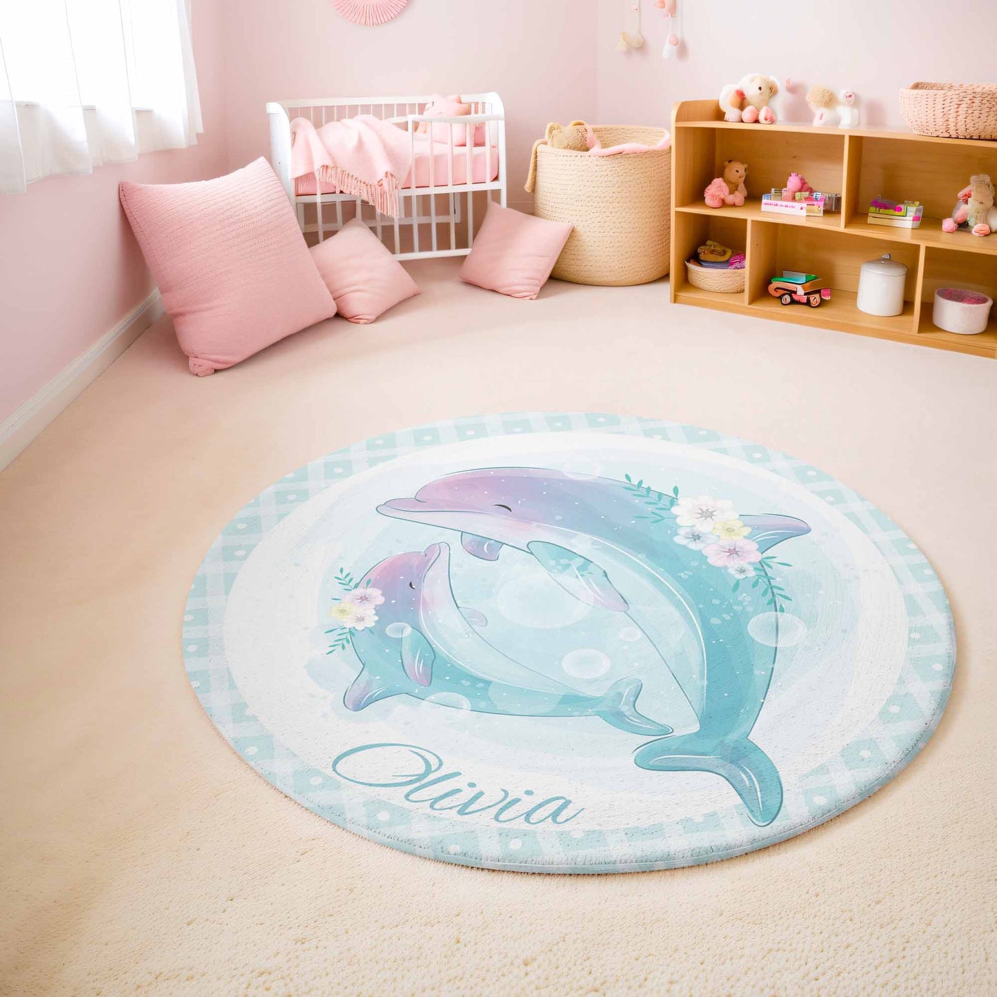 Mom And Baby Dolphin Round Rug