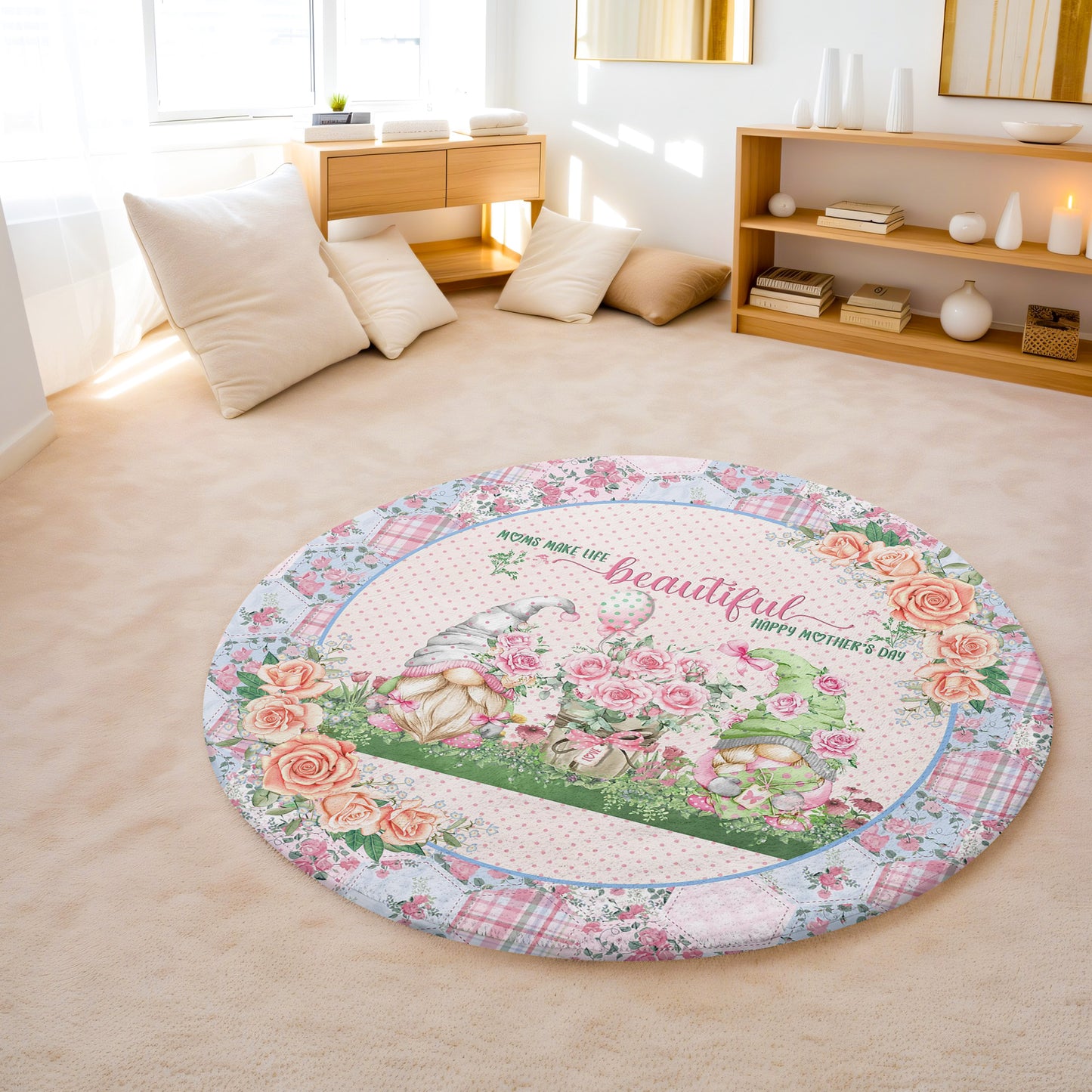 Mother's Day Gnome Round Rug