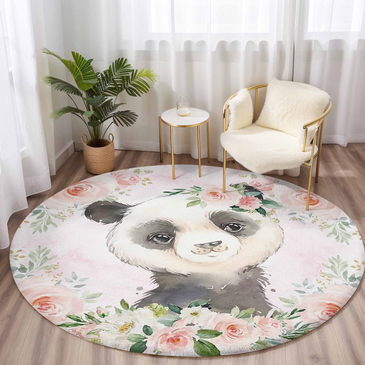 Baby Panda Rose Floral Round Rug