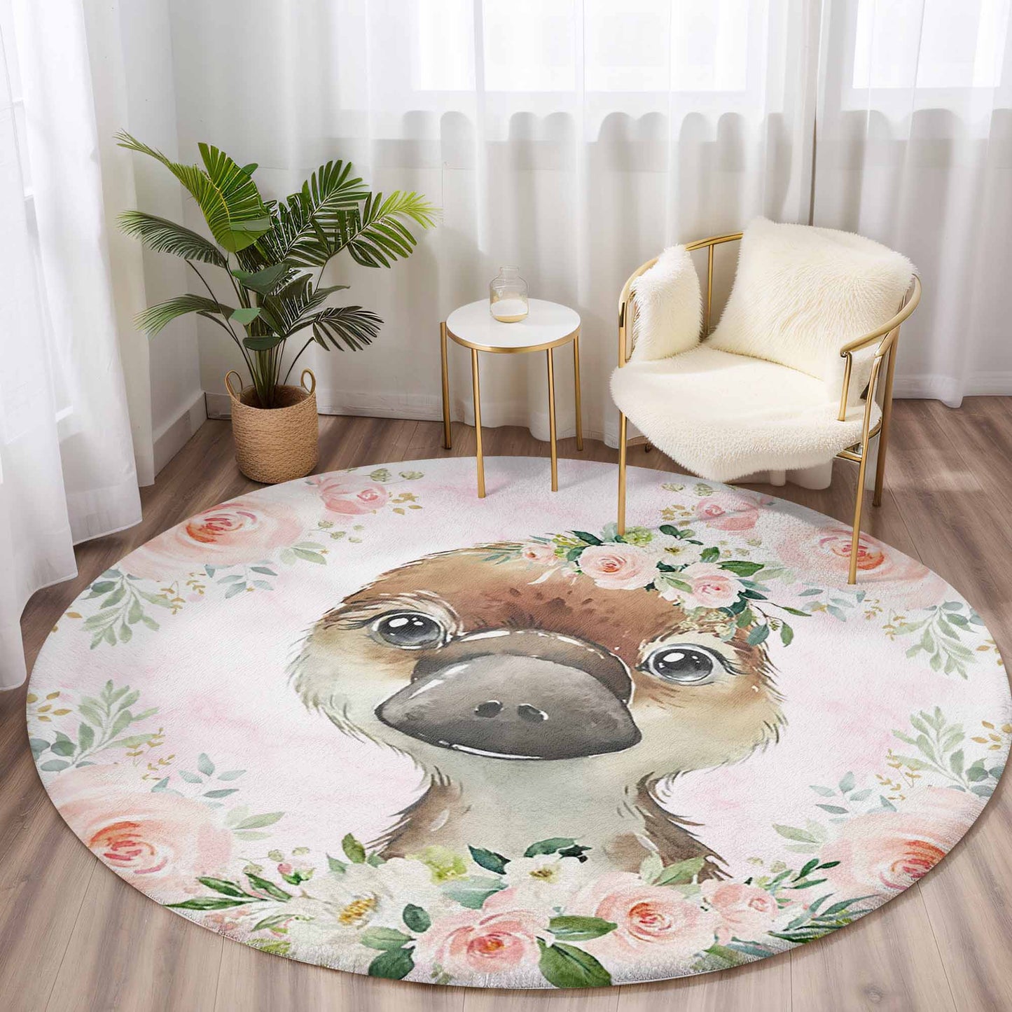 Baby Platypus Rose Floral Round Rug