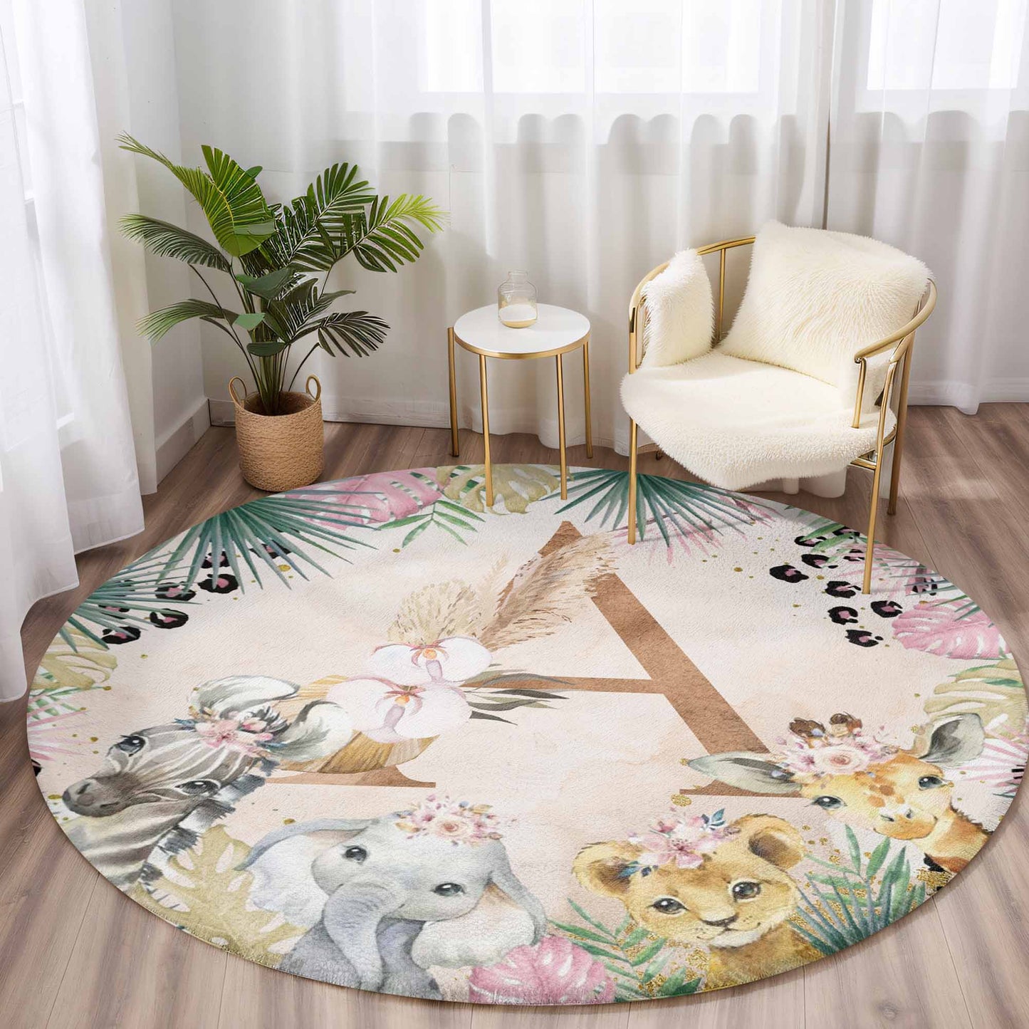 Boho Safari Animals Round Rug