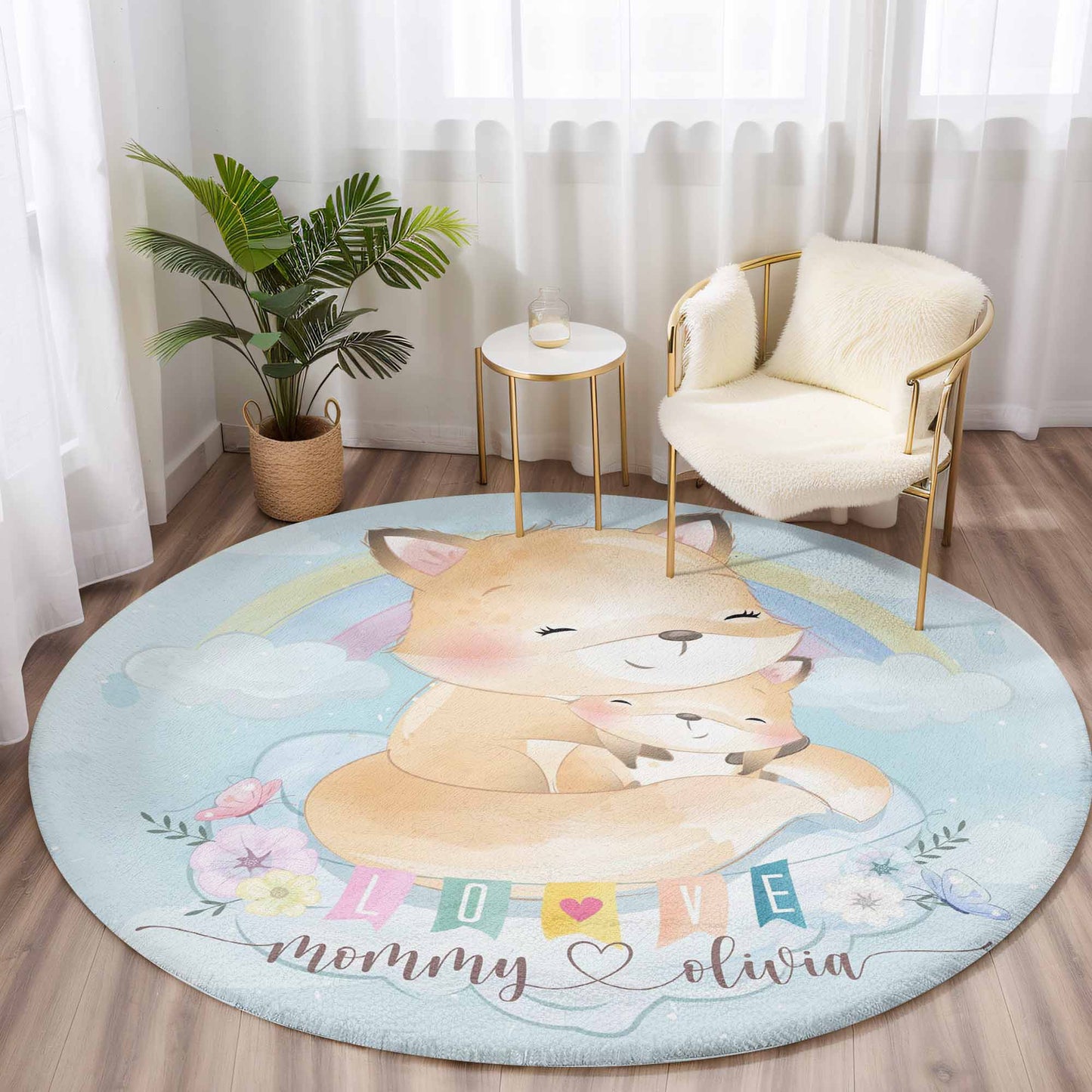 Mom And Baby Fox Round Rug