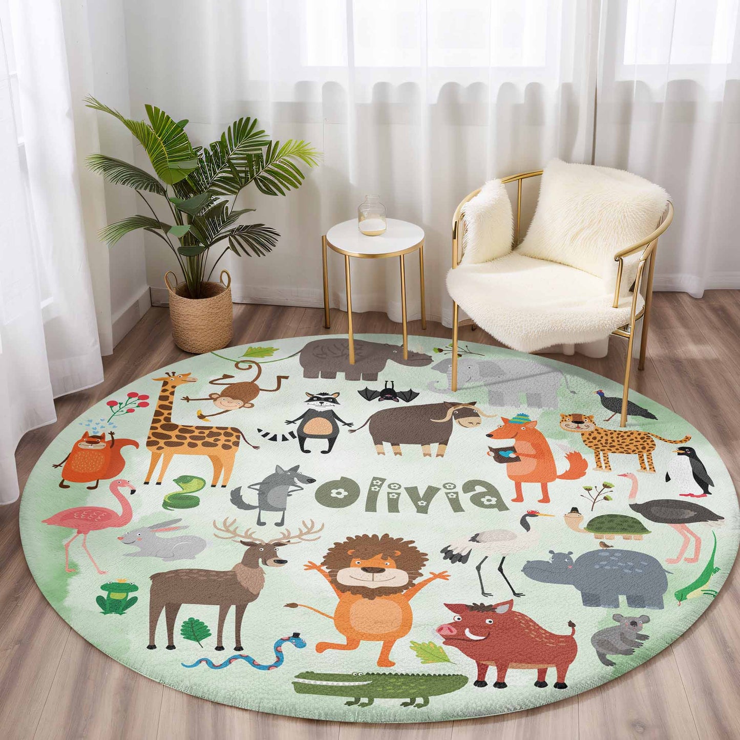 Safari Animals Round Rug