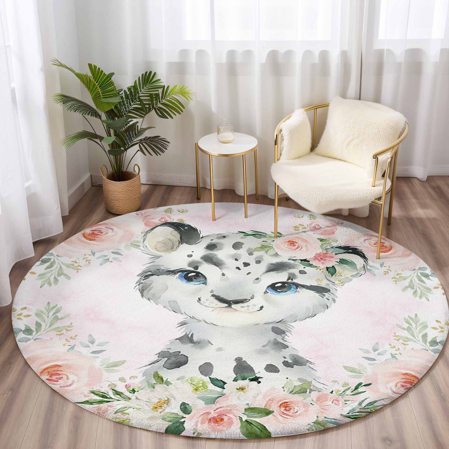Baby Leopard Rose Floral Round Rug