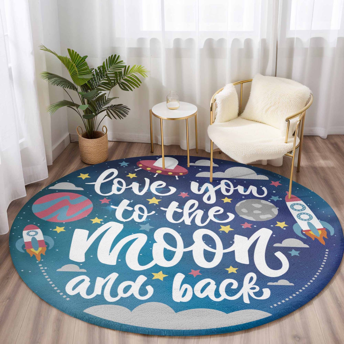 Love You To The Moon Round Rug