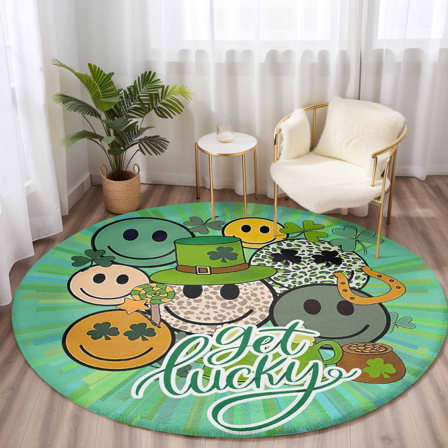 Get Lucky Smile Face Round Rug