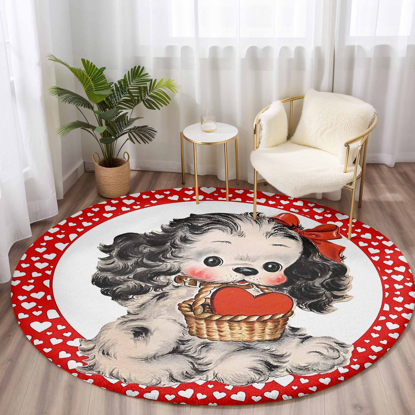 Vintage Puppy Love Round Rug
