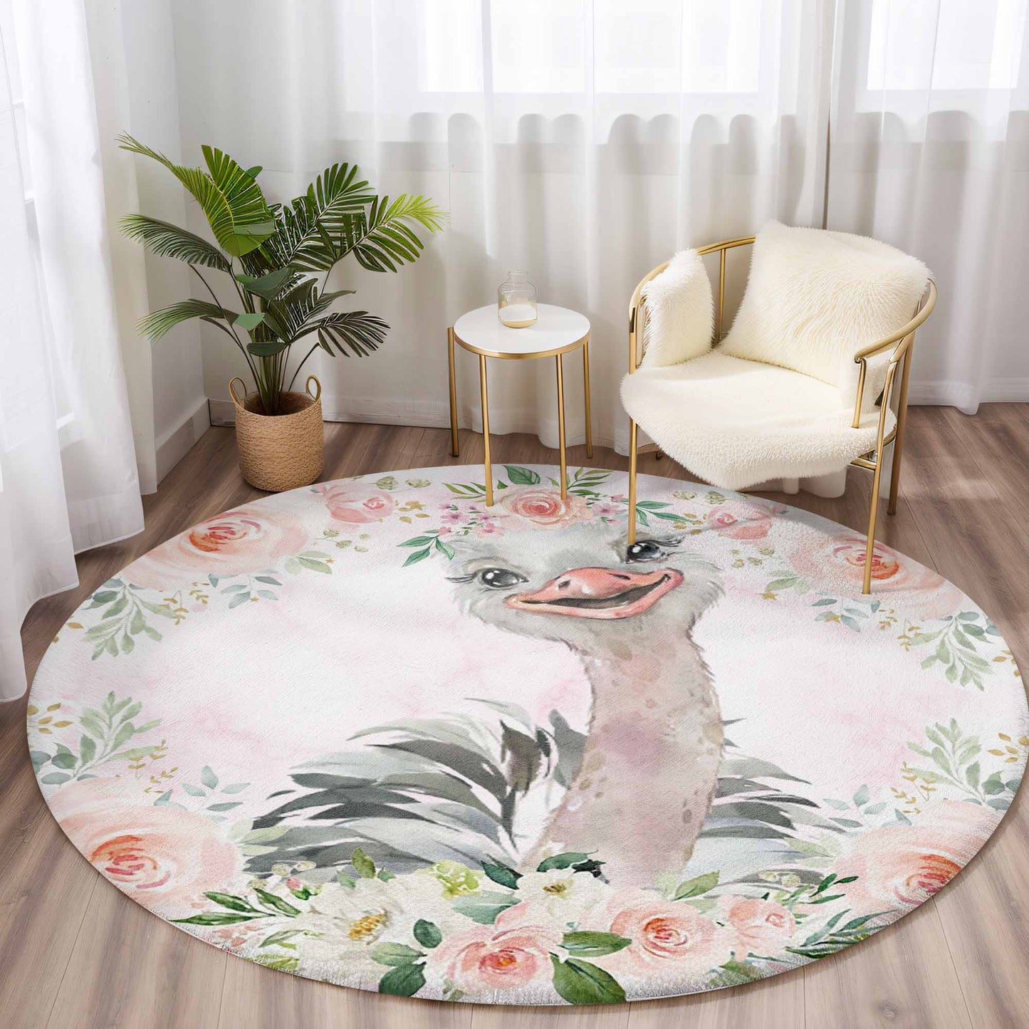 Baby Ostrich Rose Floral Round Rug