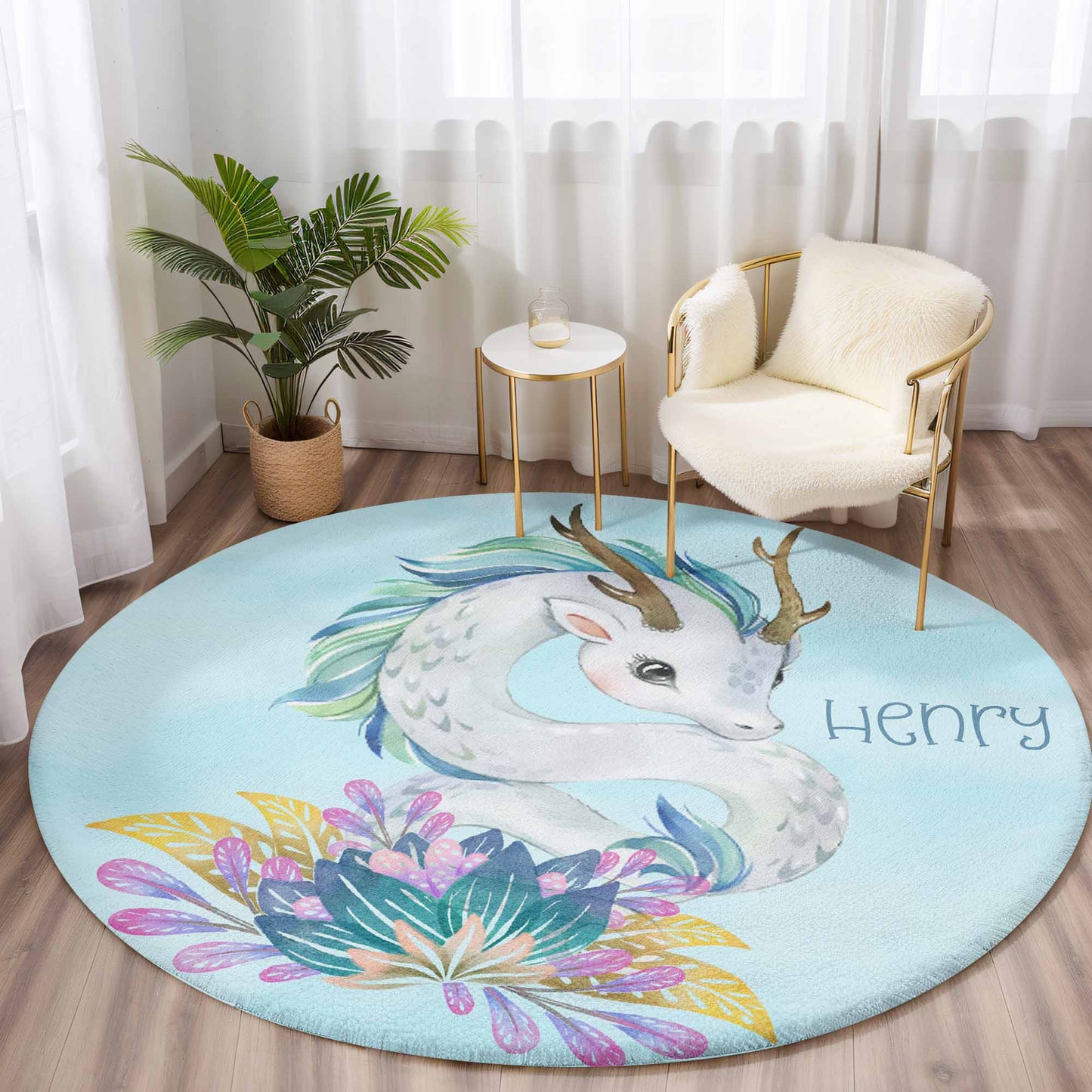 Baby Dragon Floral Round Rug