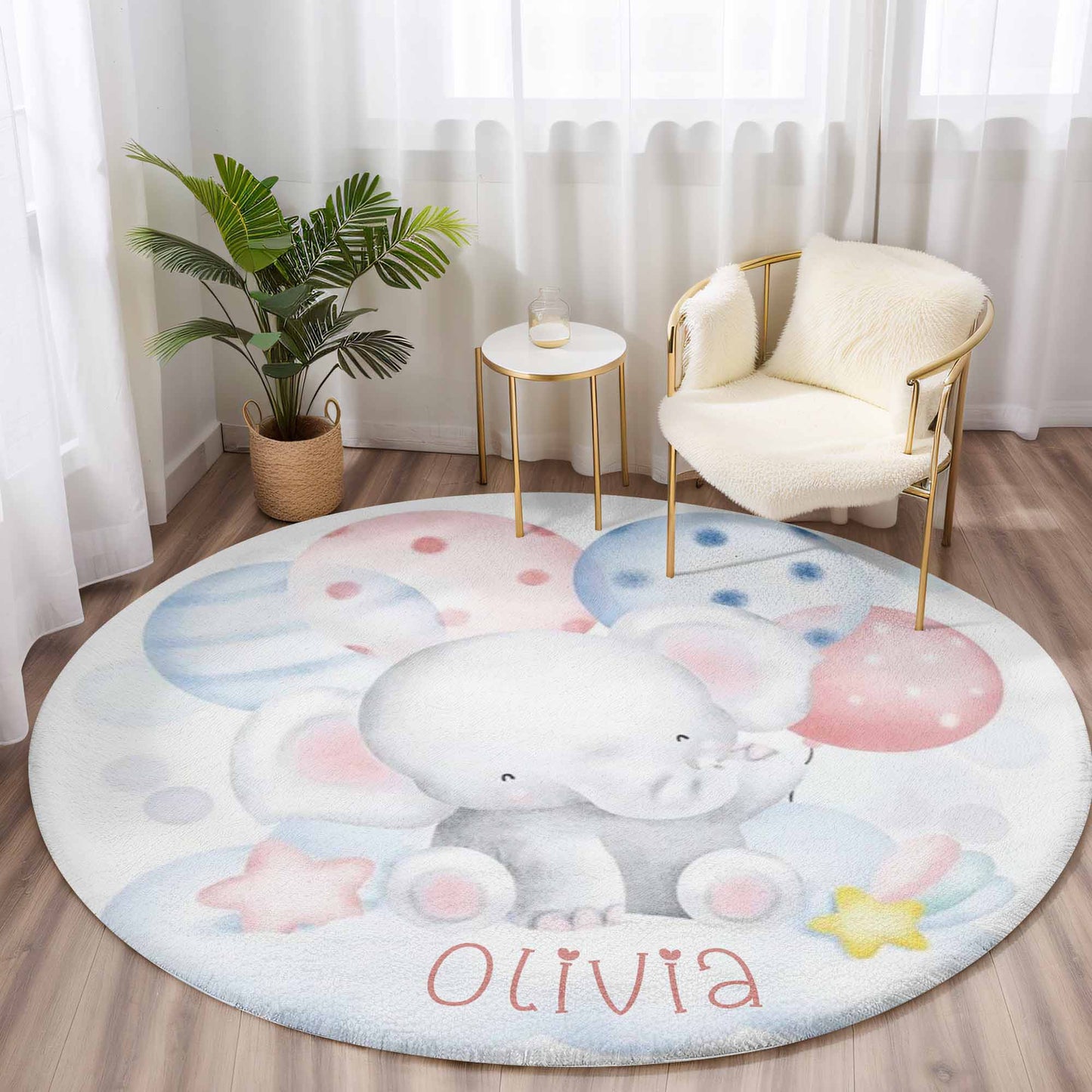 Baby Elephant Balloon Round Rug