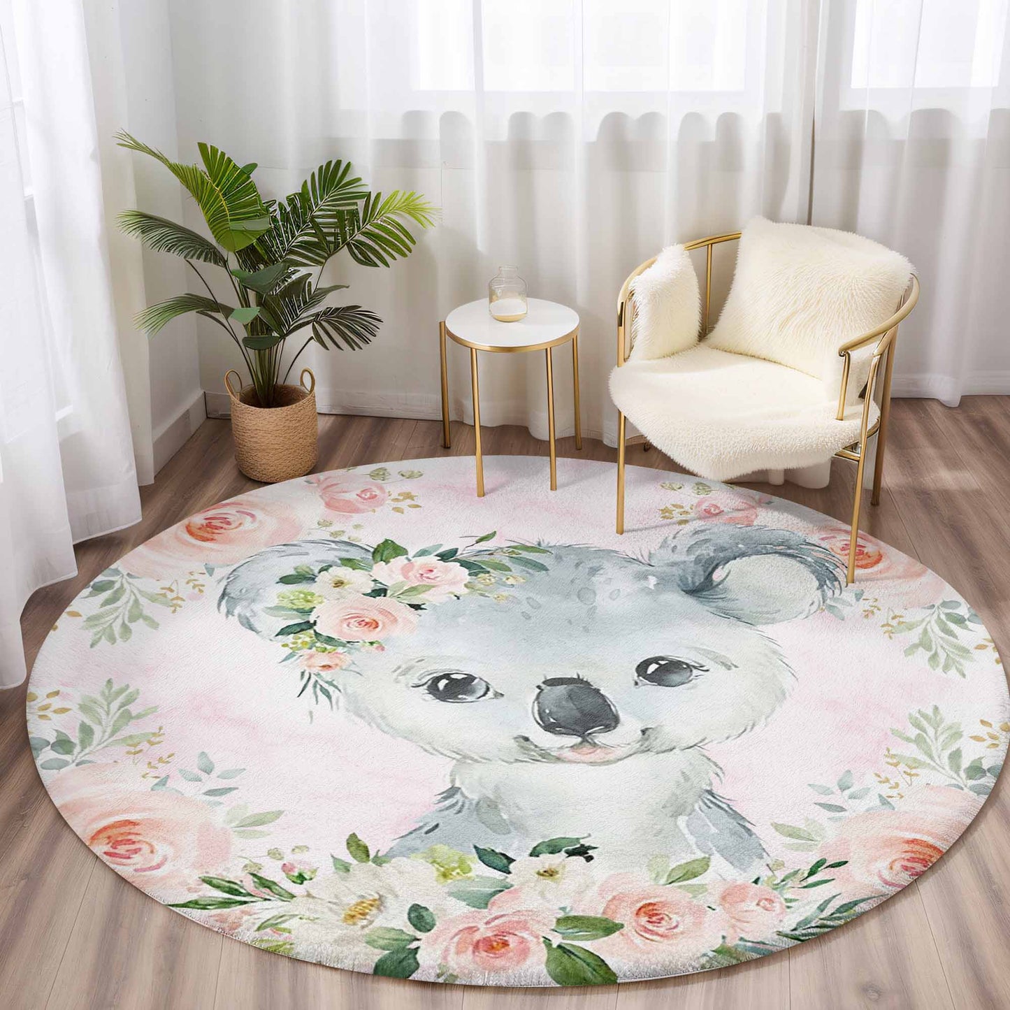 Baby Koala Rose Floral Round Rug