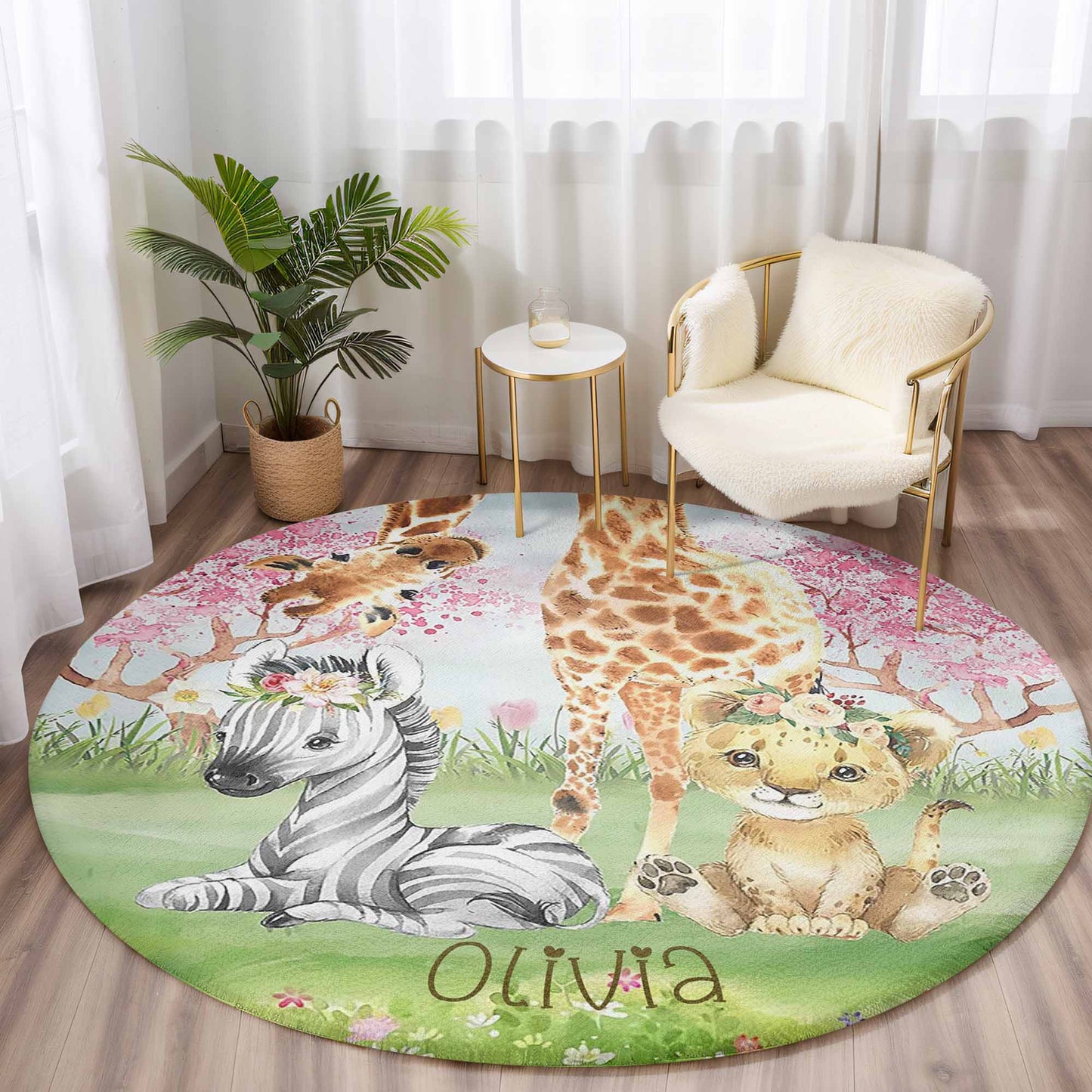 Baby Safari Animals Round Rug