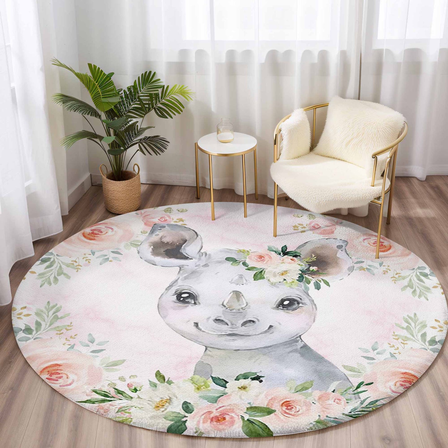 Baby Rhino Rose Floral Round Rug