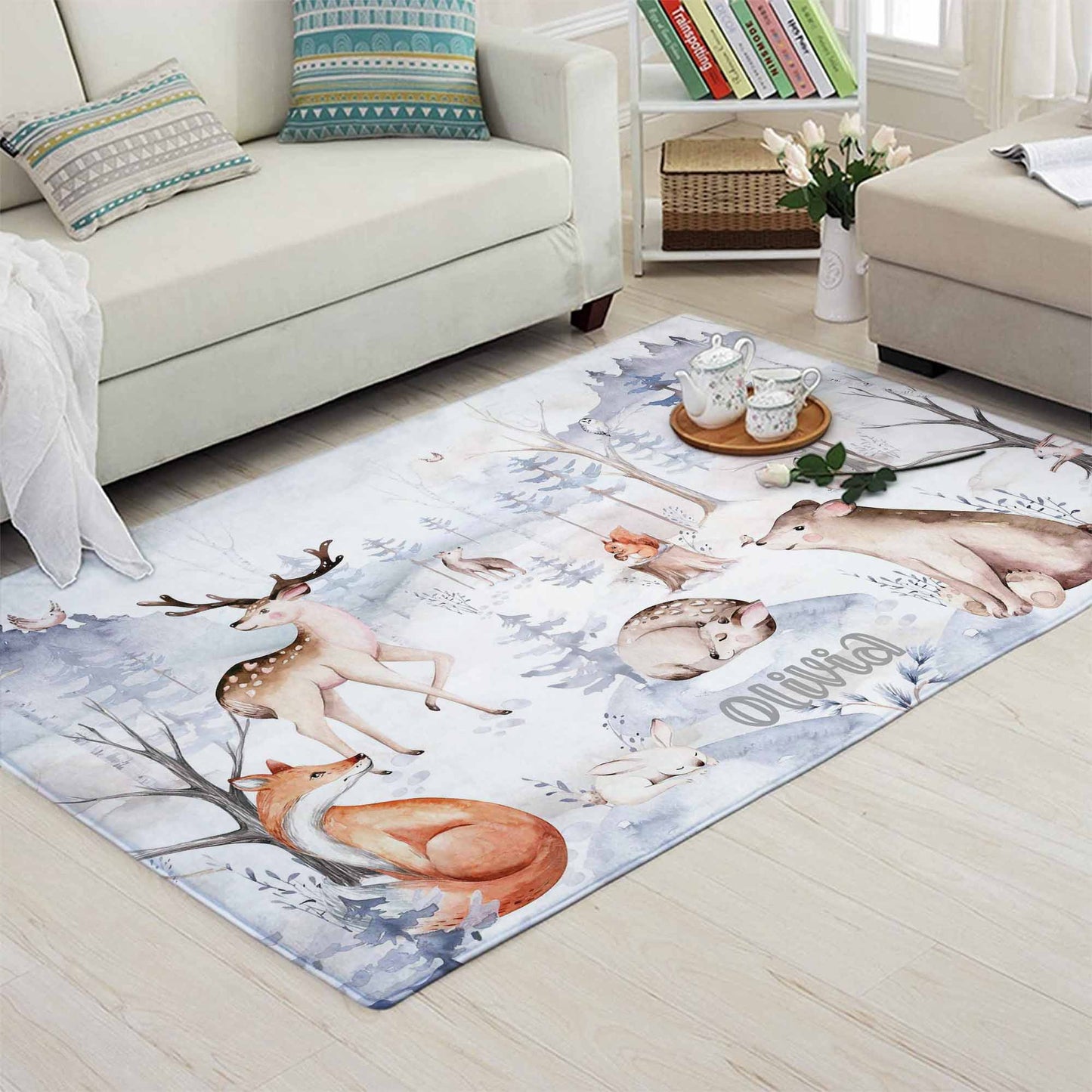 Winter Forest Animals Rug