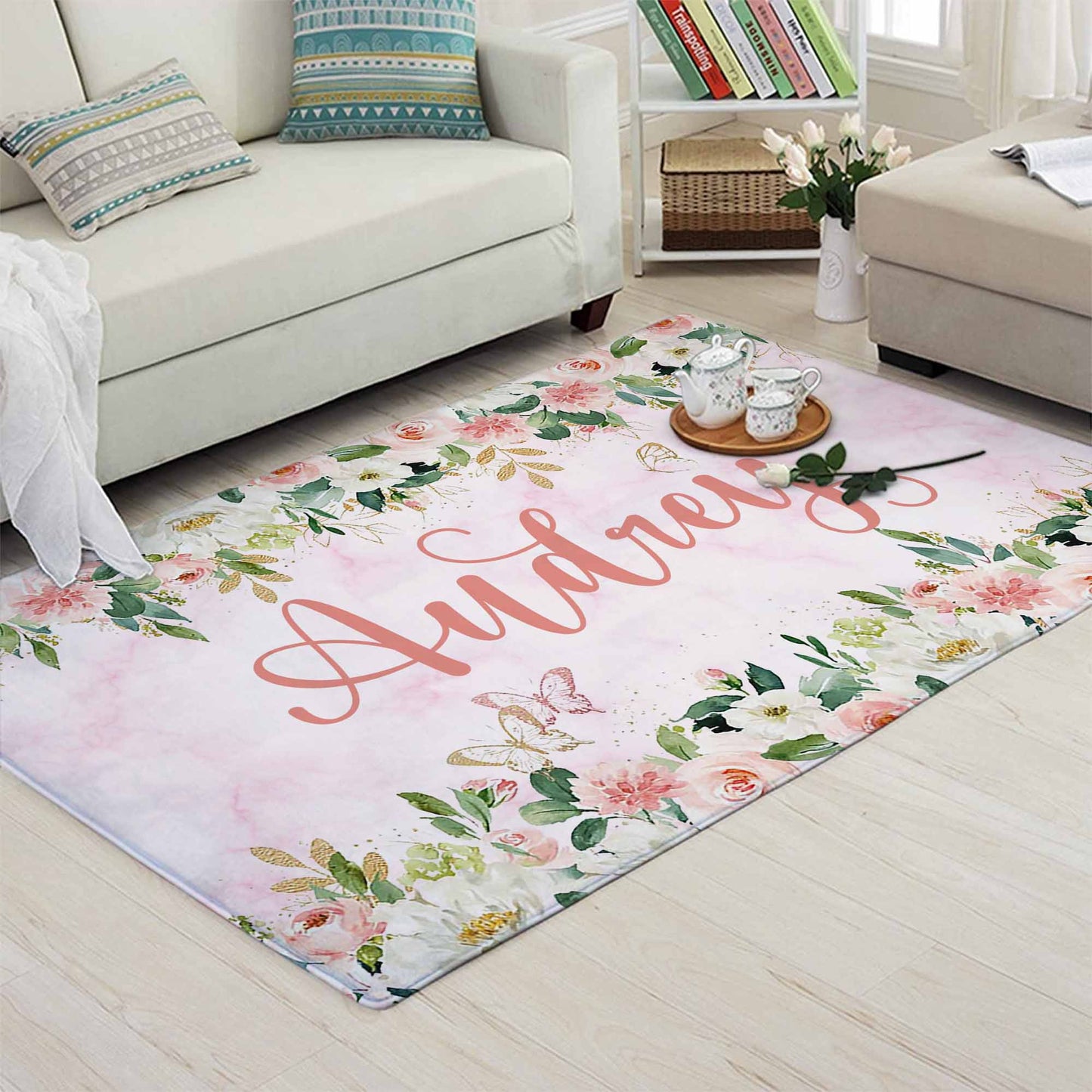 Rose Floral Custom Name Rug