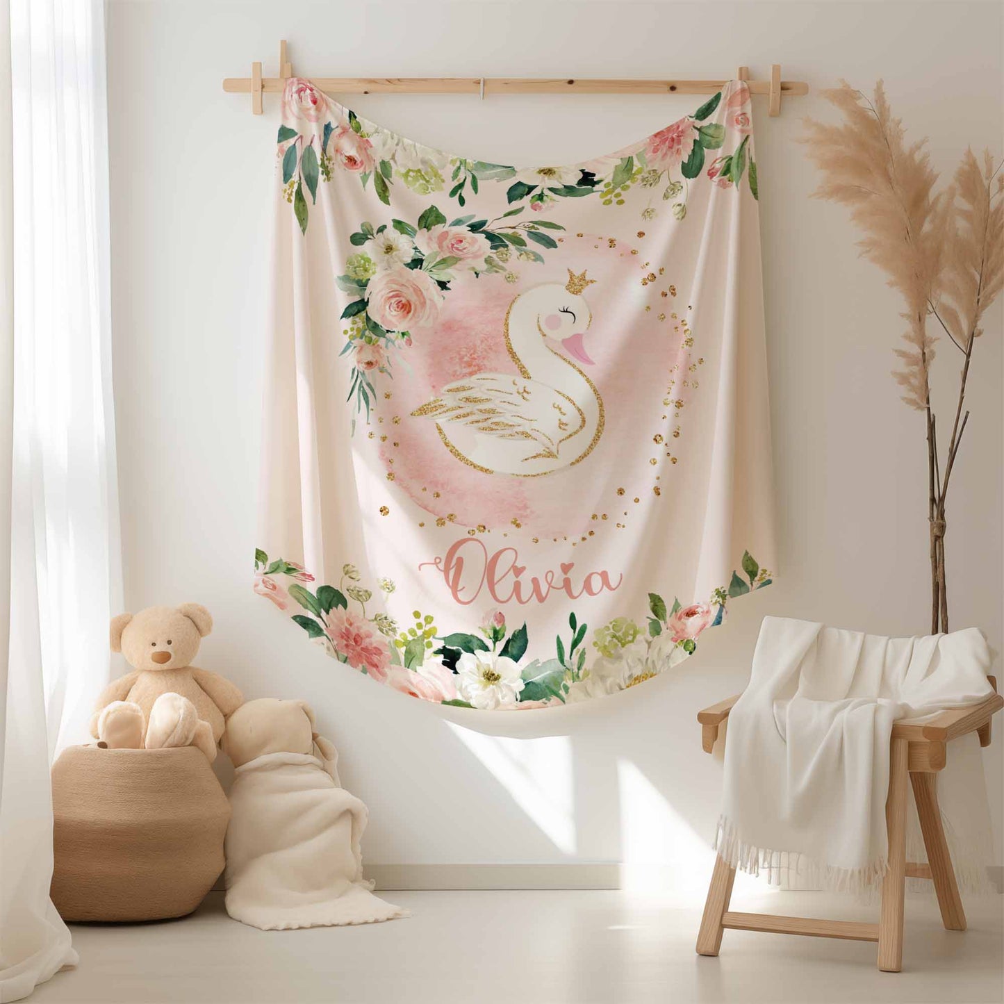 Floral Swan Blanket