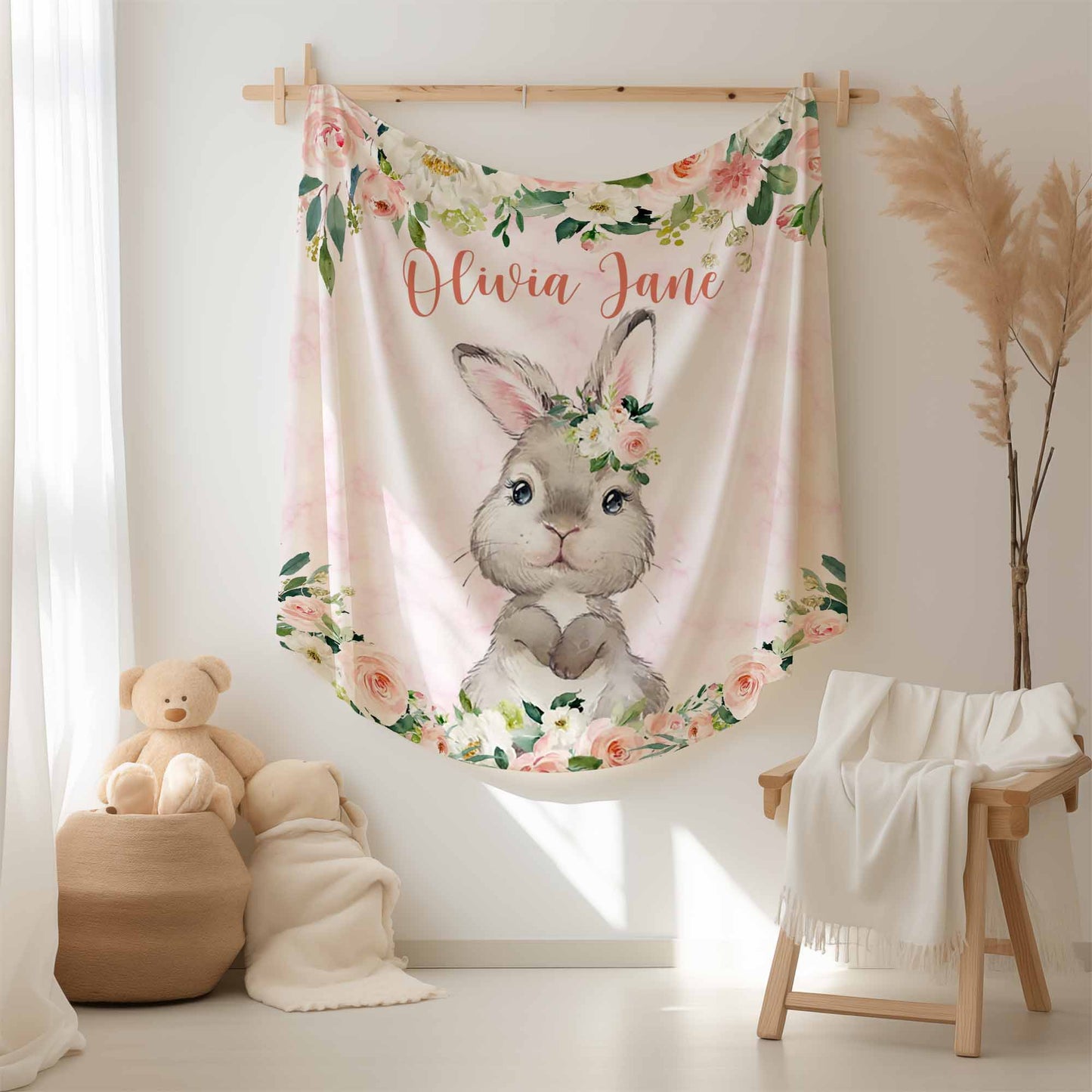 Rabbit Rose Floral Blanket