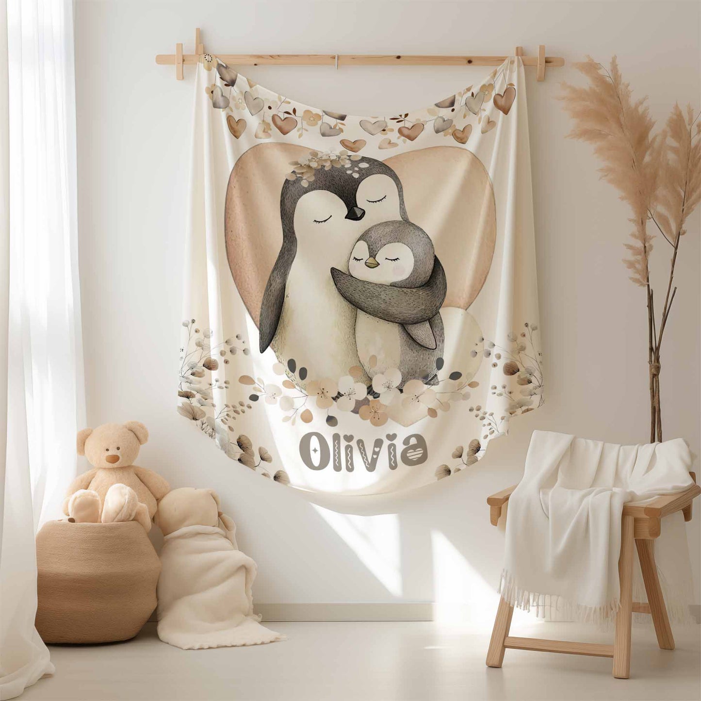 Mom And Baby Penguin Blanket