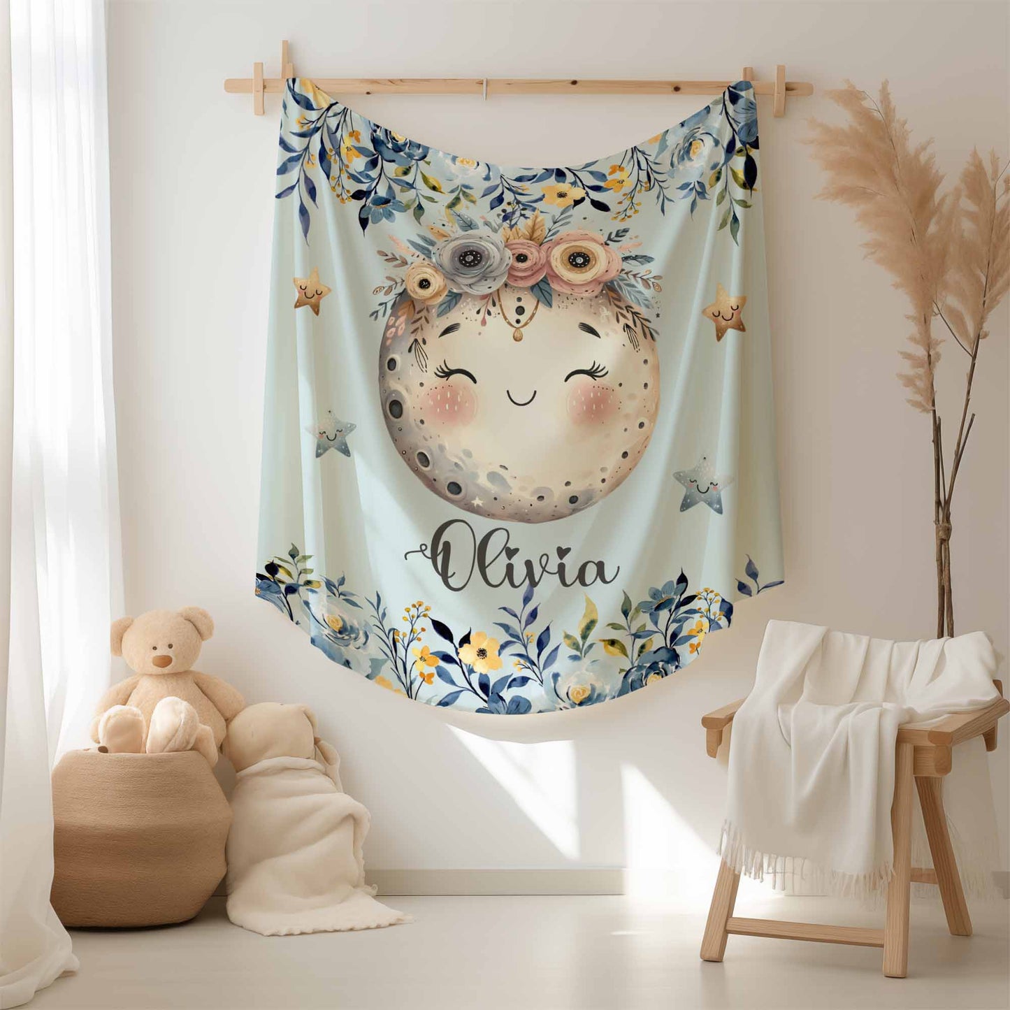 Floral Moon Nursery Blanket