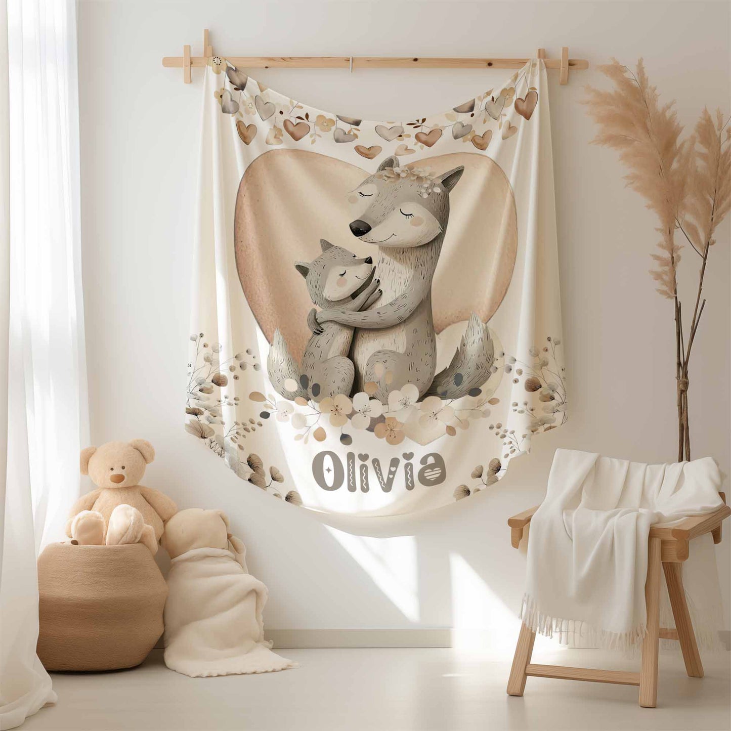 Mom And Baby Wolf Blanket