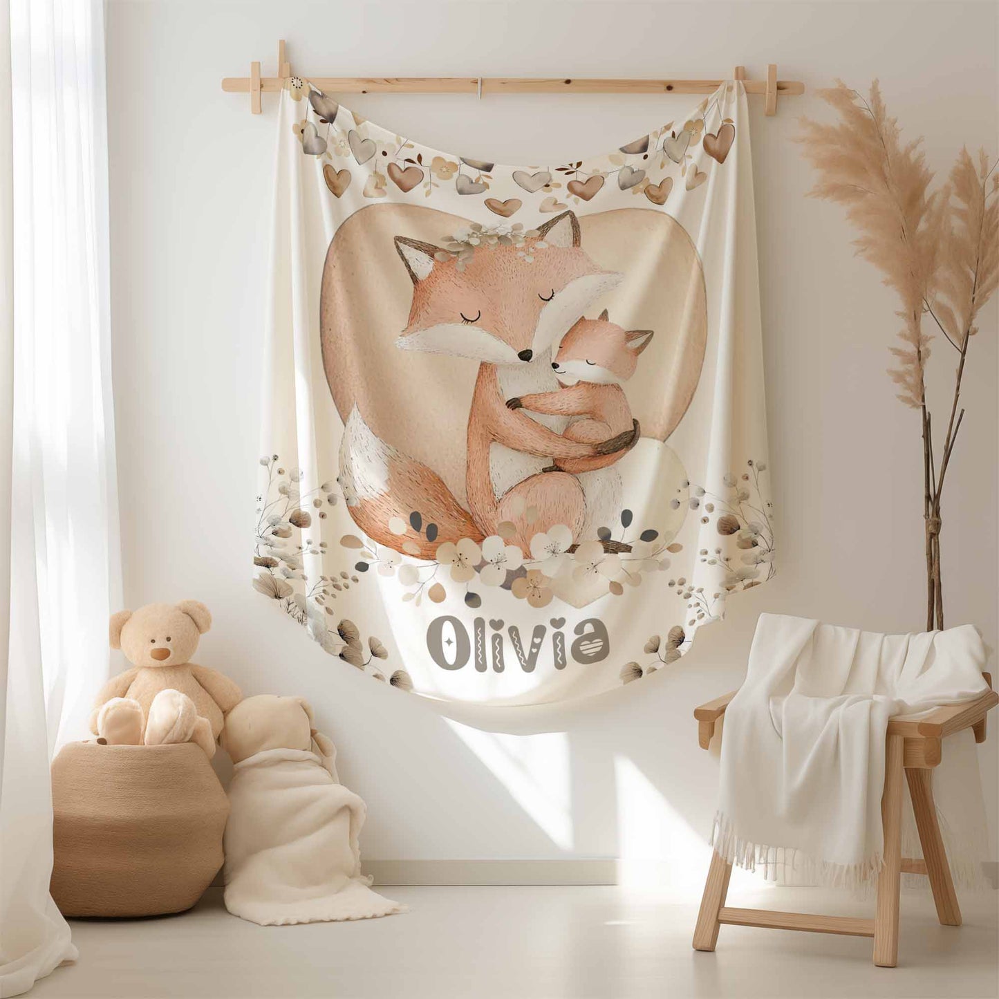 Mom And Baby Fox Blanket