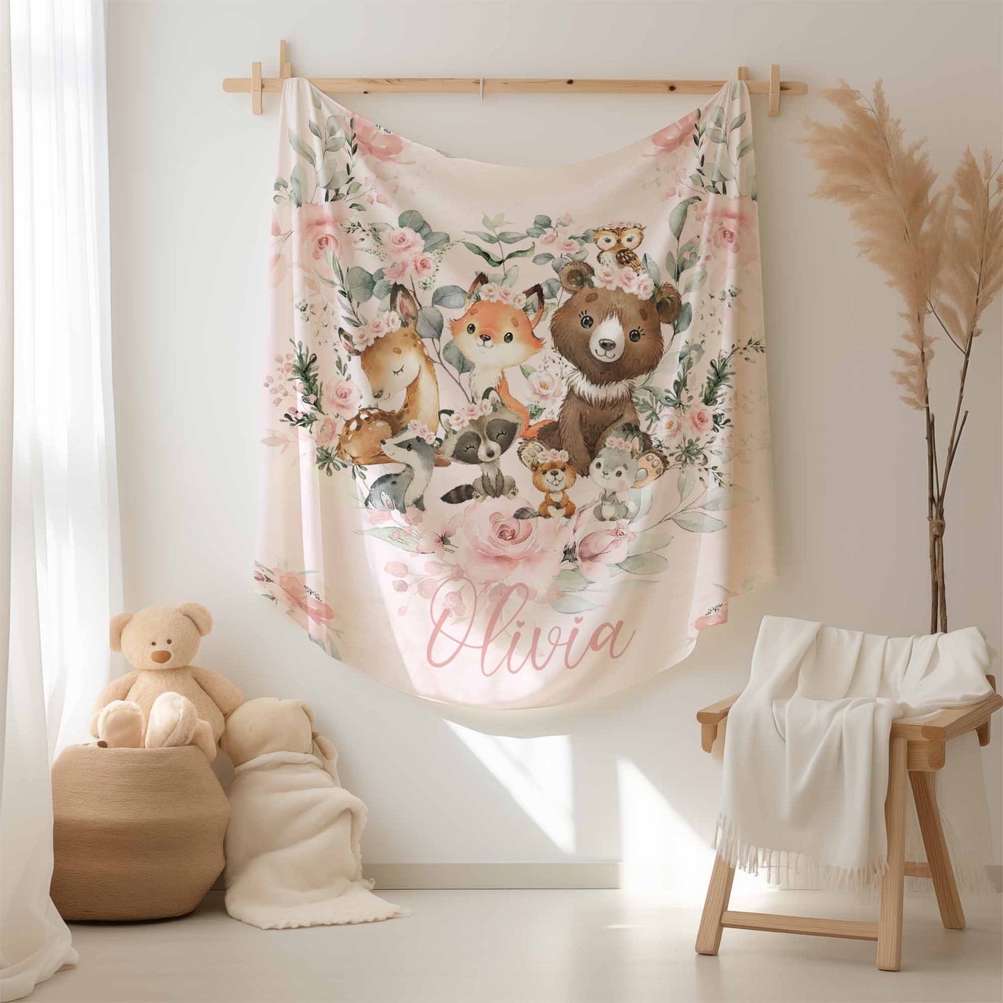 Woodland Animals Floral Blanket