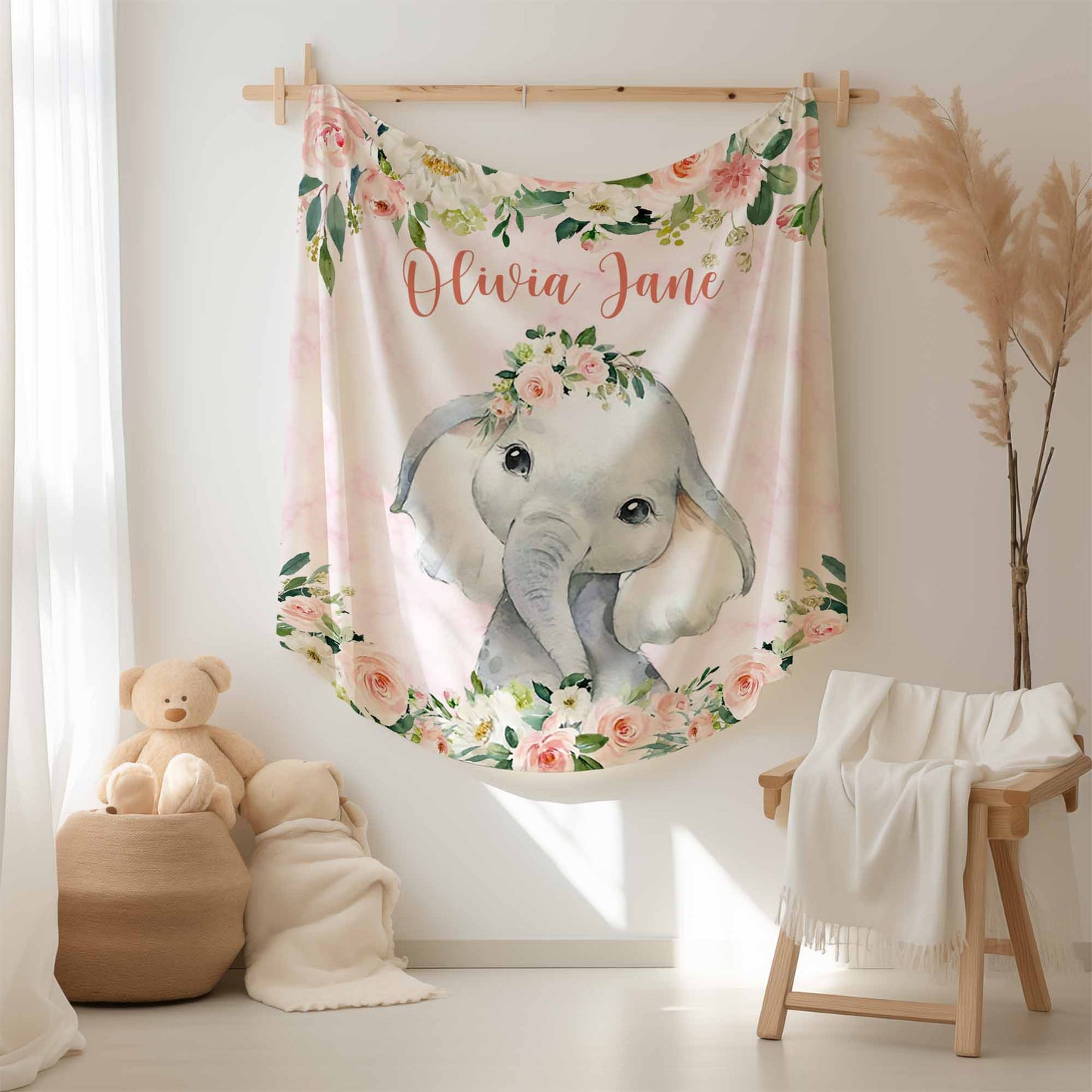 Elephant Rose Floral Blanket