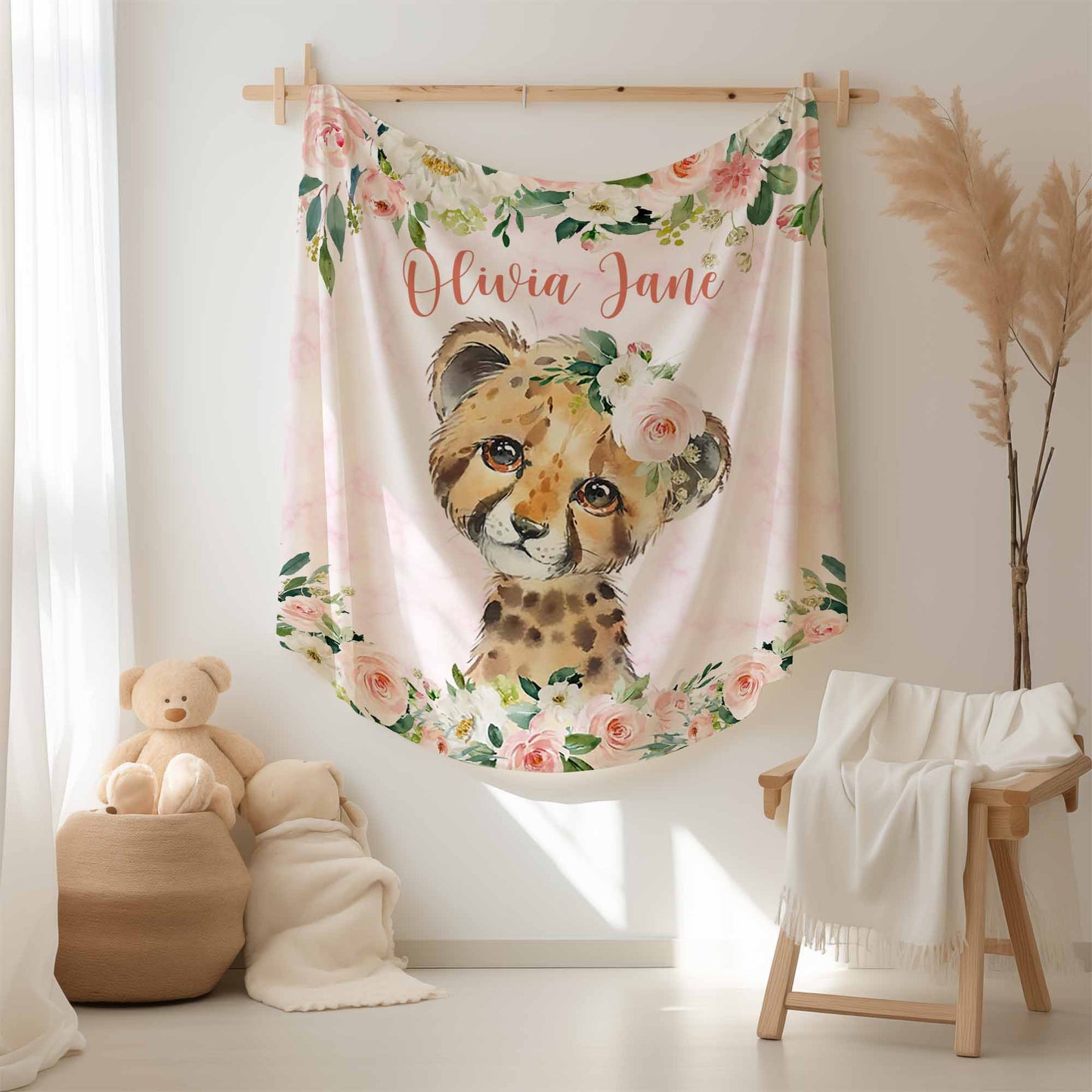 Leopard Rose Floral Blanket