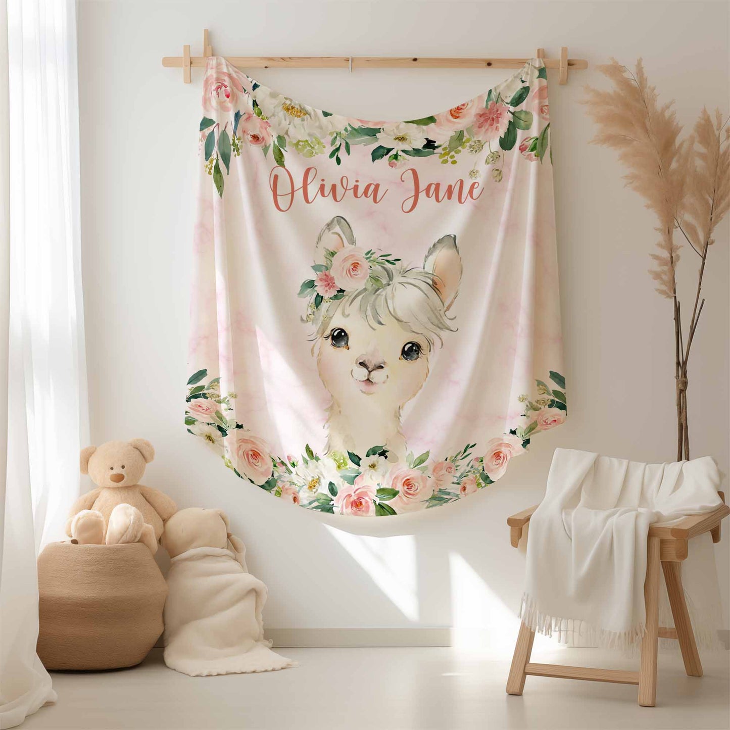 Llama Rose Floral Blanket