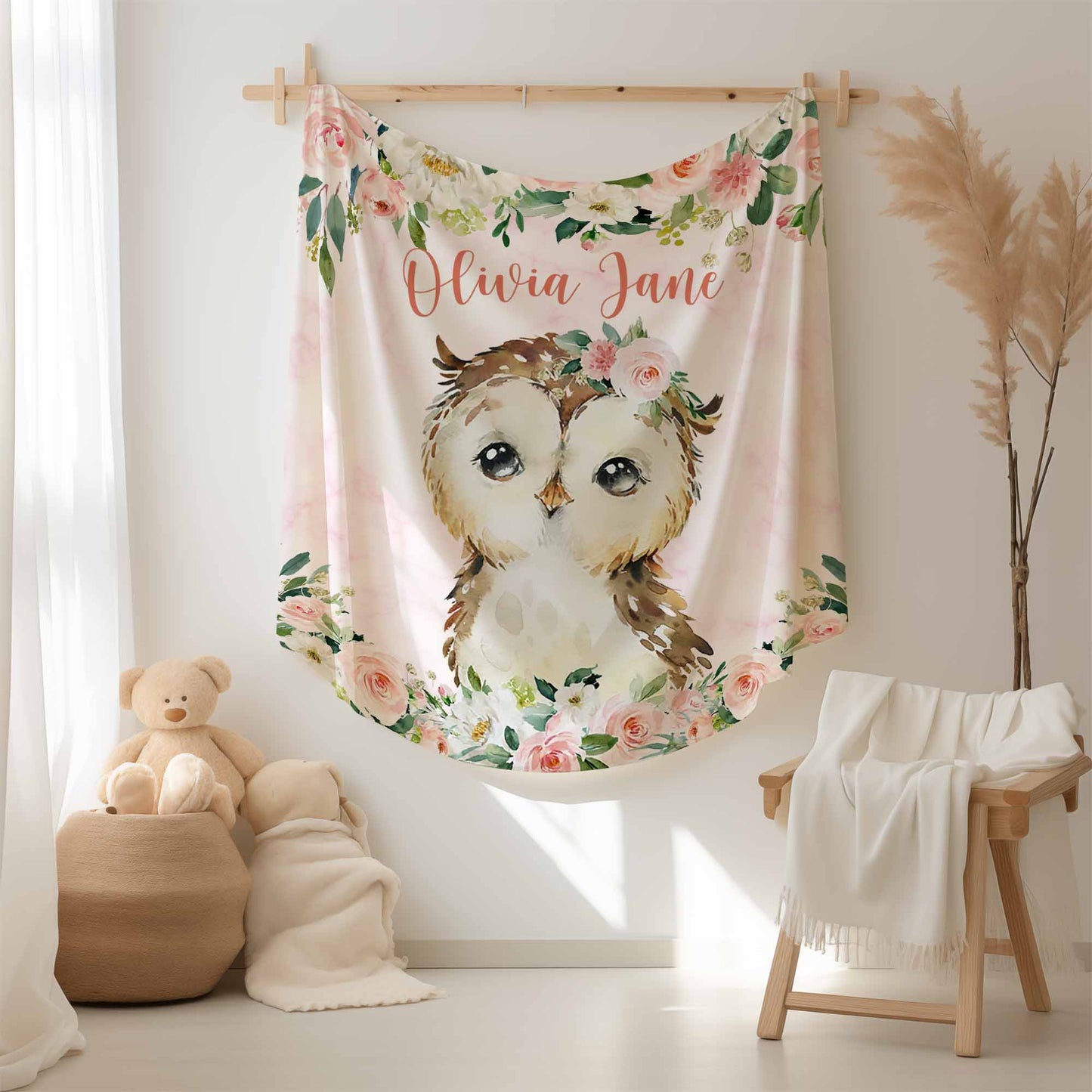 Owl Rose Floral Blanket