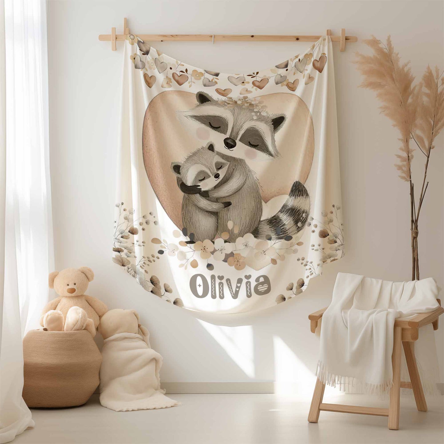 Mom And Baby Raccoon Blanket