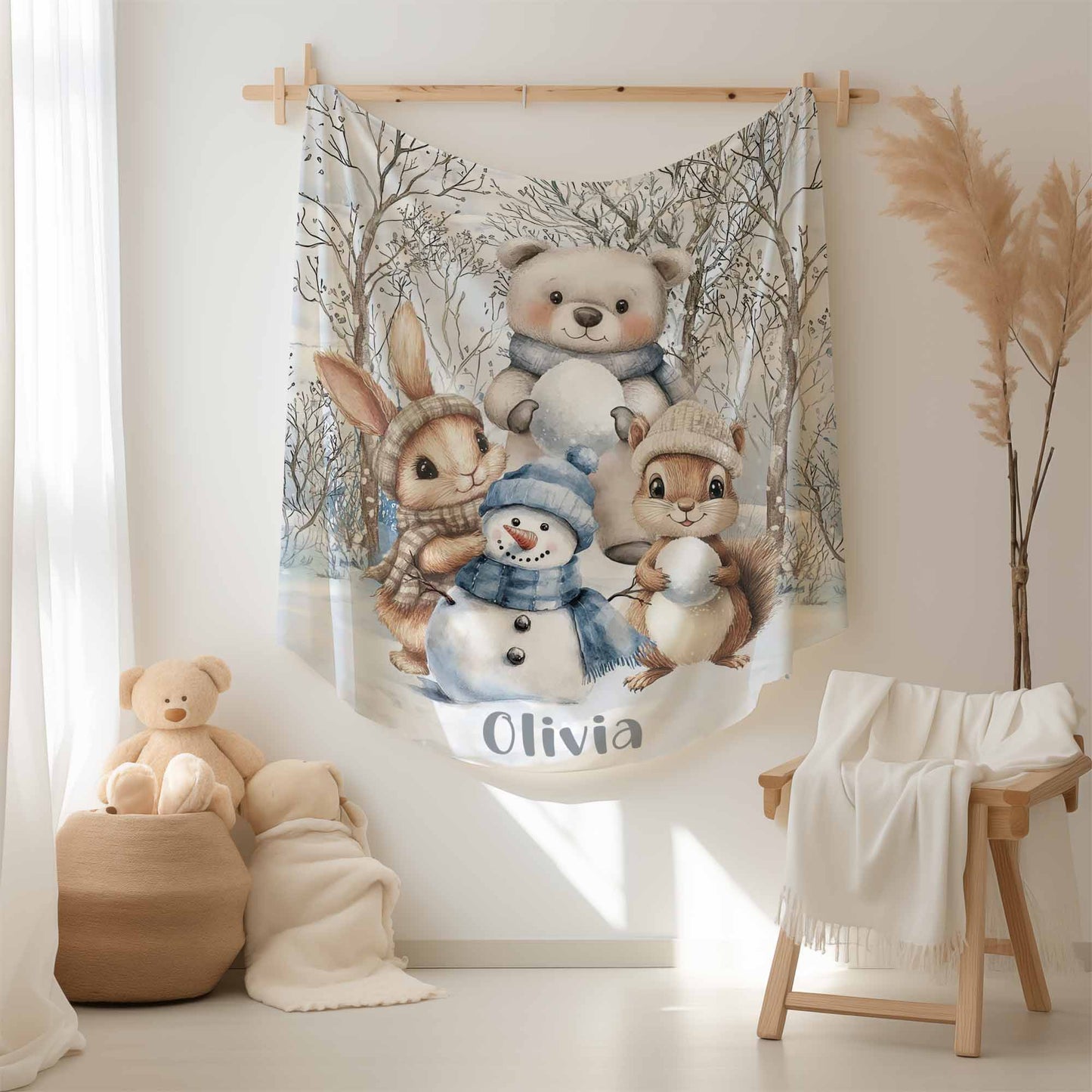 Forest Animals Snowman Blanket