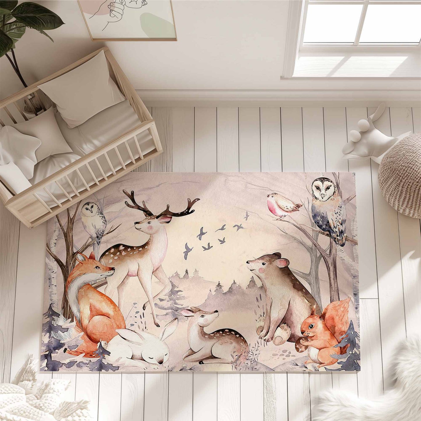 Woodland Animals Nursery Rug