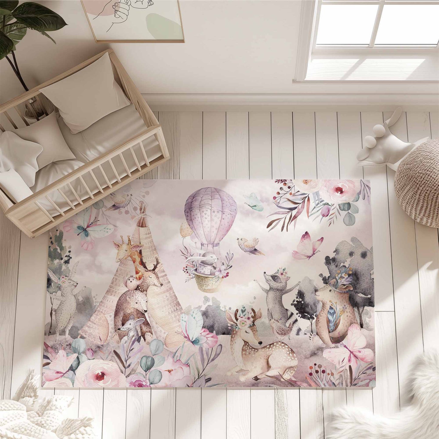 Boho Animals Nursery Rug