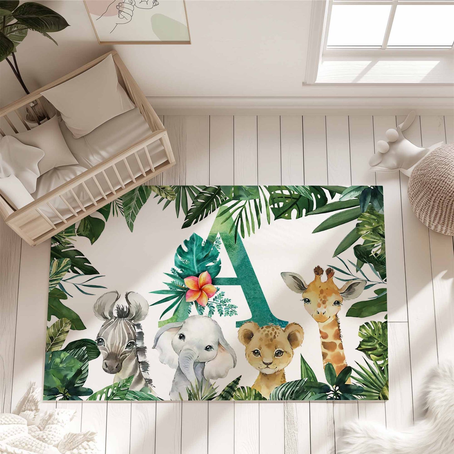 Safari Animals Tropical Nursery Rug