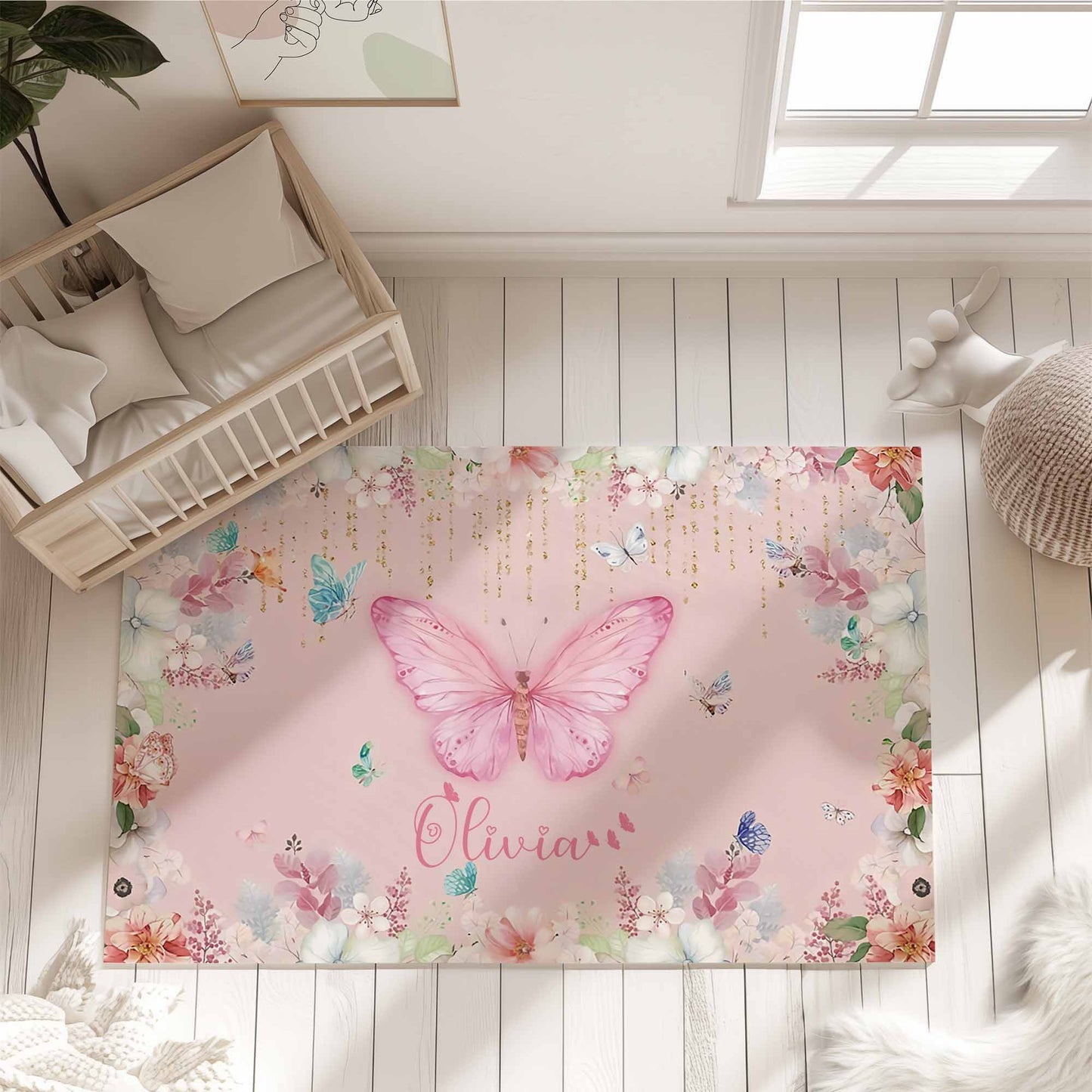 Floral Butterfly Nursery Rug