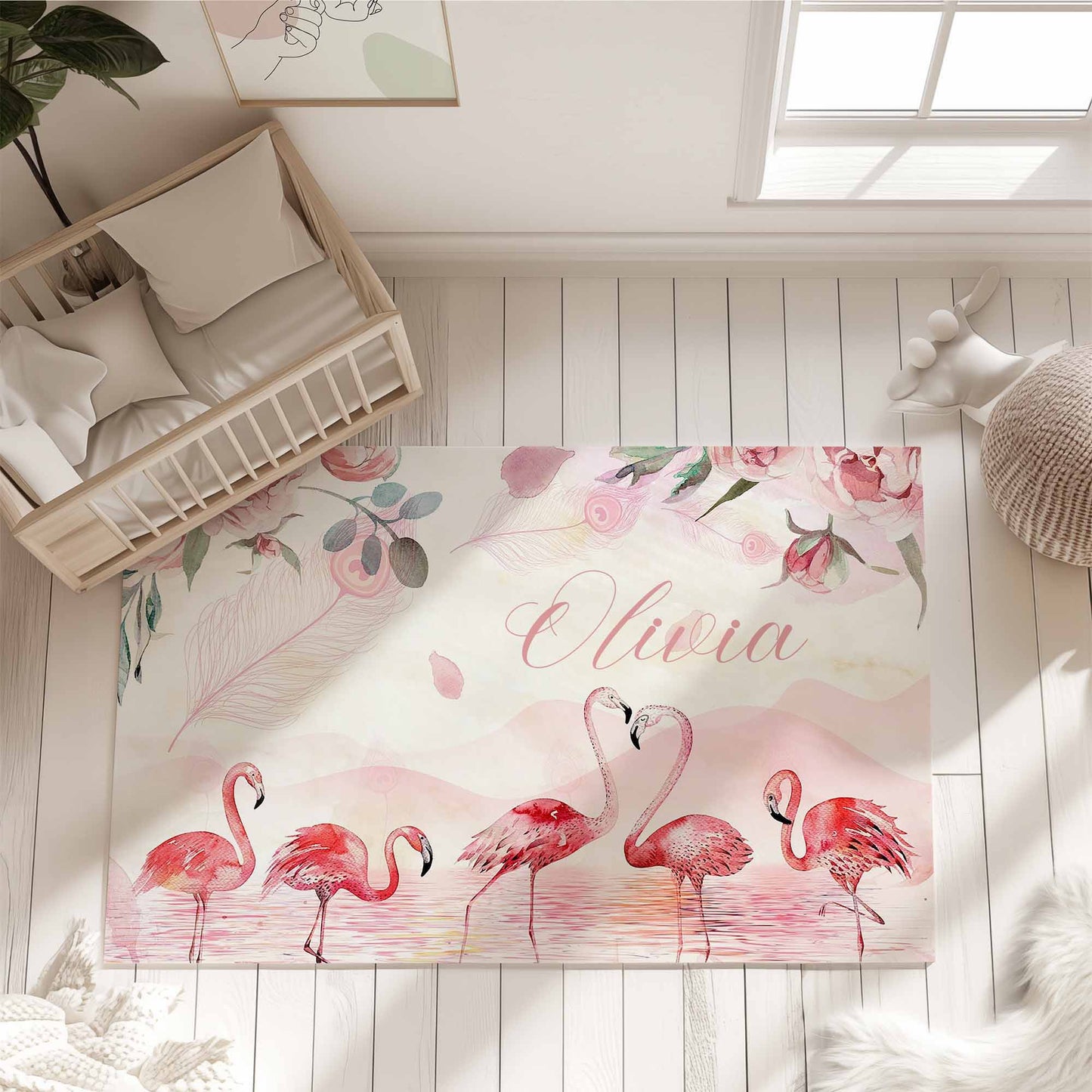Floral Flamingo Nursery Rug
