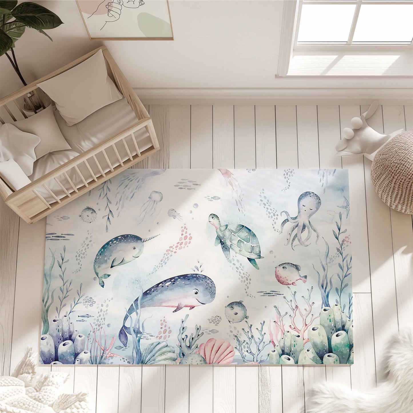 Ocean Whale Kids Playroom Rug