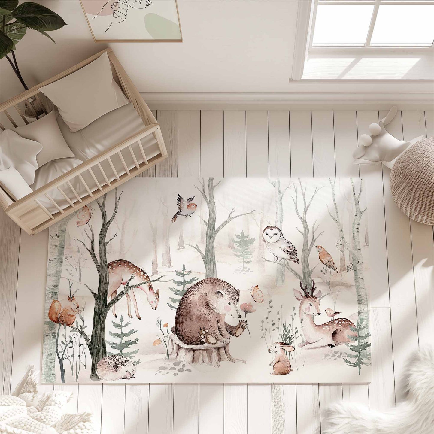 Winter Woodland Animals Playroom Rug