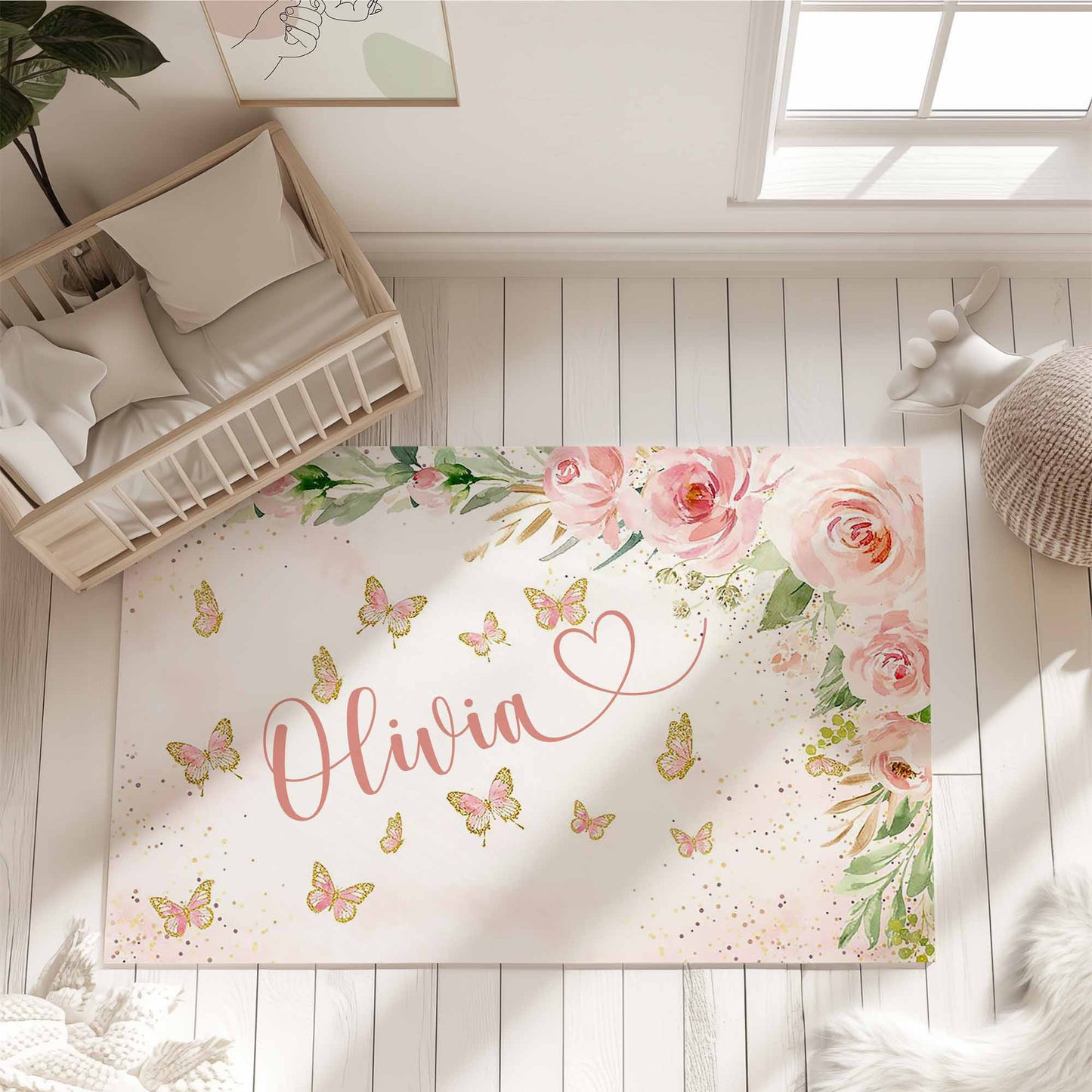 Rose Butterfly Custom Name Rug