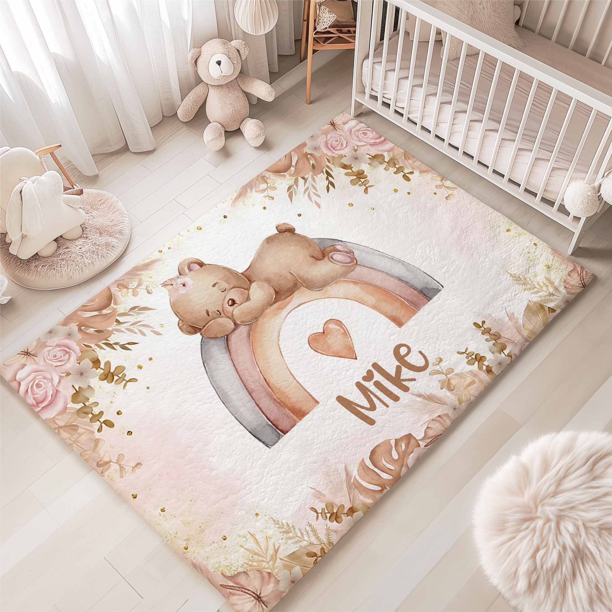 Boho Rainbow Bear Nursery Rug – hugtorugs
