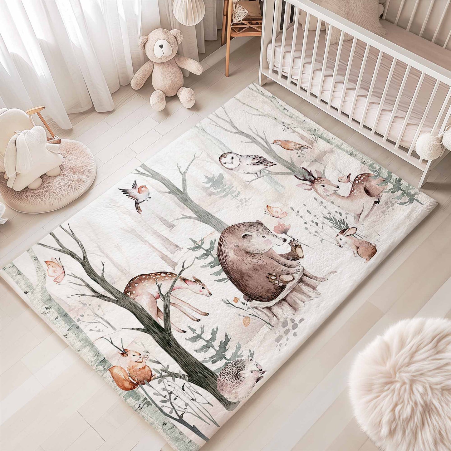 Winter Woodland Animals Playroom Rug