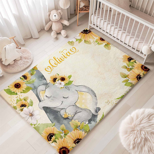 Baby Elephant Sunflower Nursery Rug