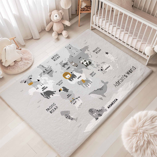 Animal World Map Rug