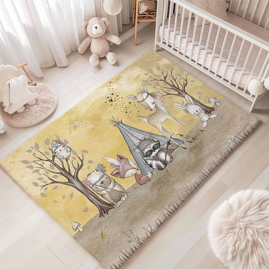 Boho Animal Friends Nursery Rug