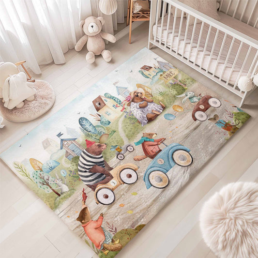 Animal Car Race Playroom Rug