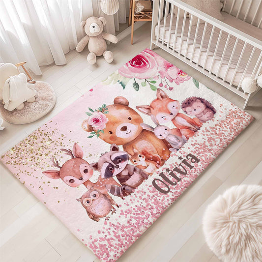 Floral Woodland Animals Playroom Rug