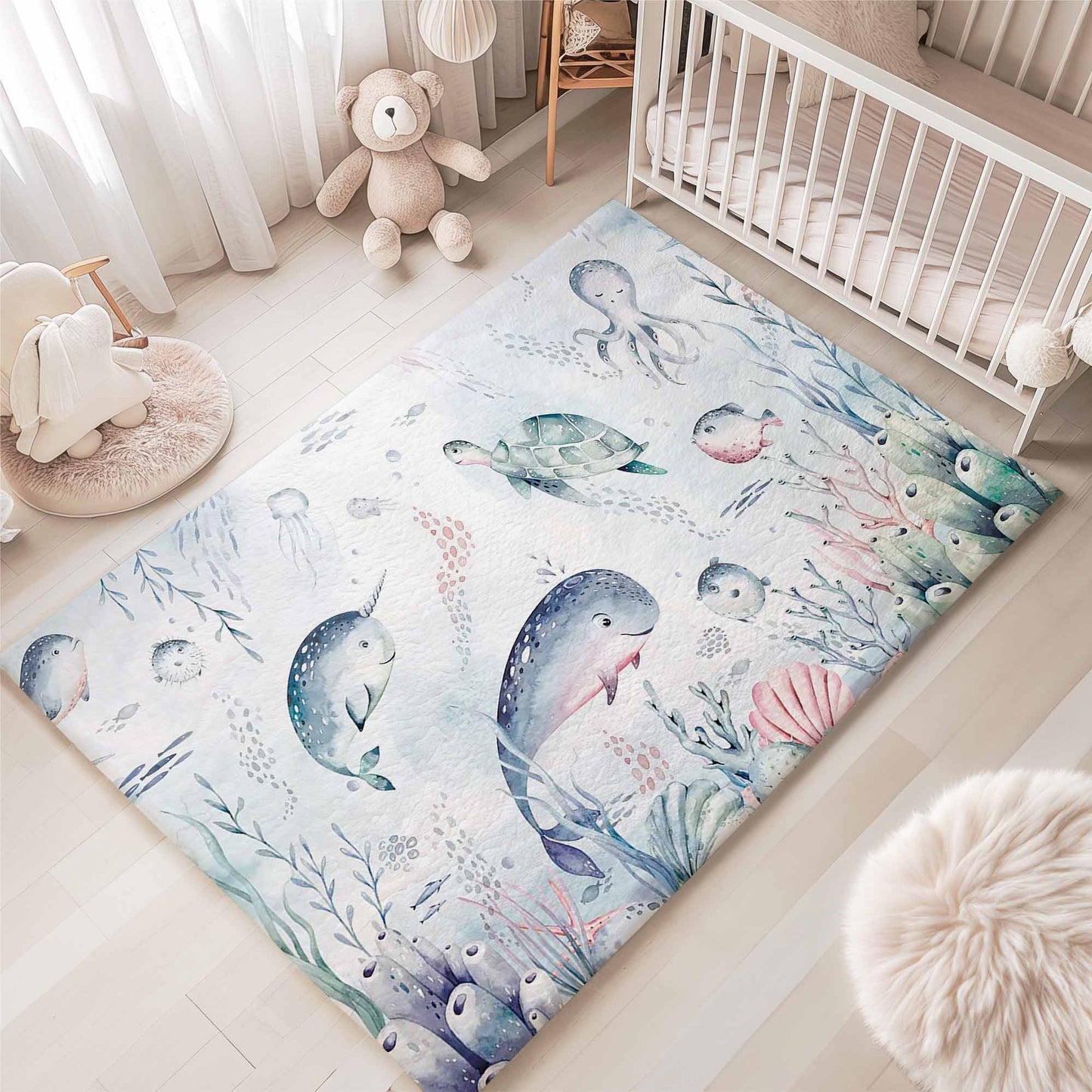Ocean Whale Kids Playroom Rug